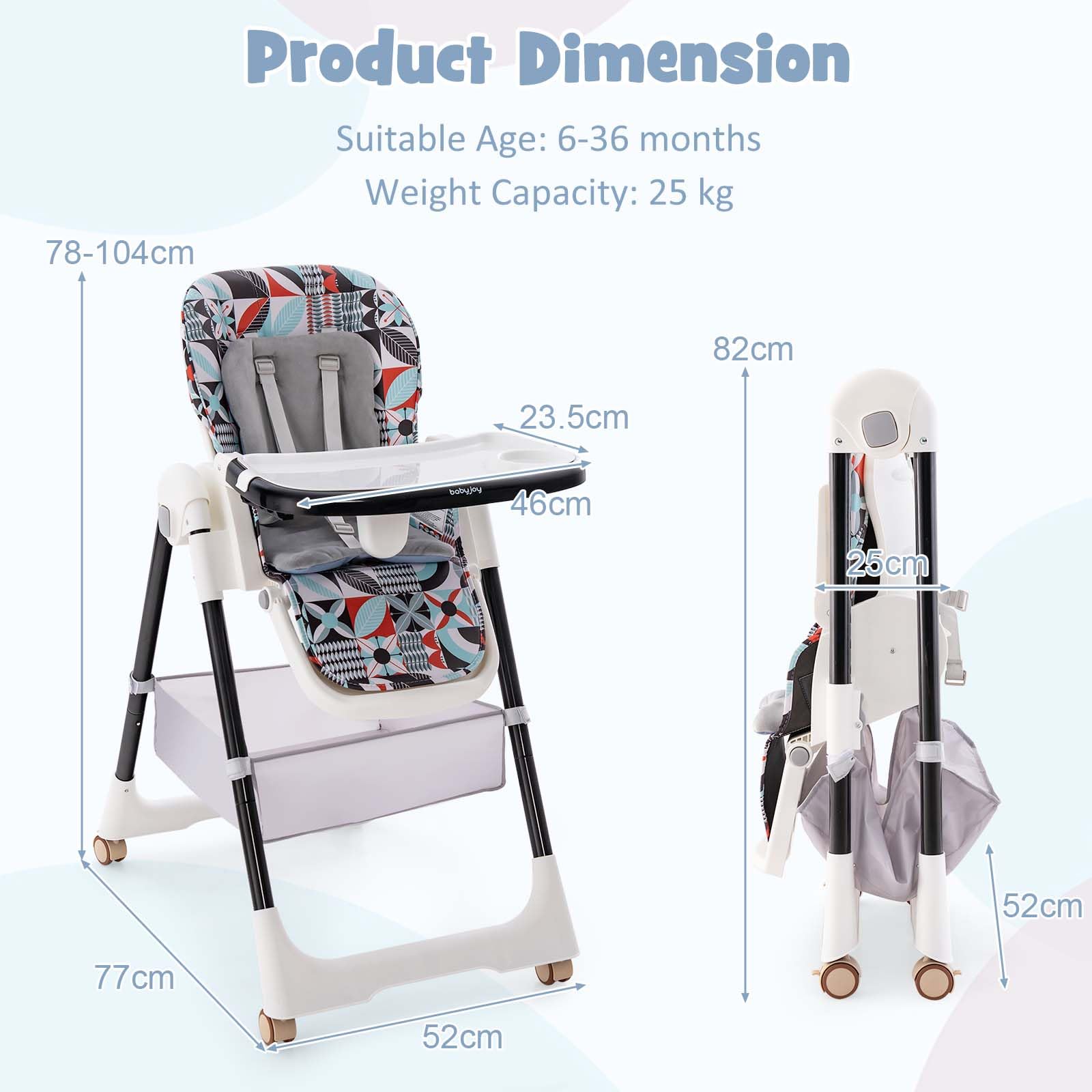 5-in-1 folding baby high chair with wheels and footstool
