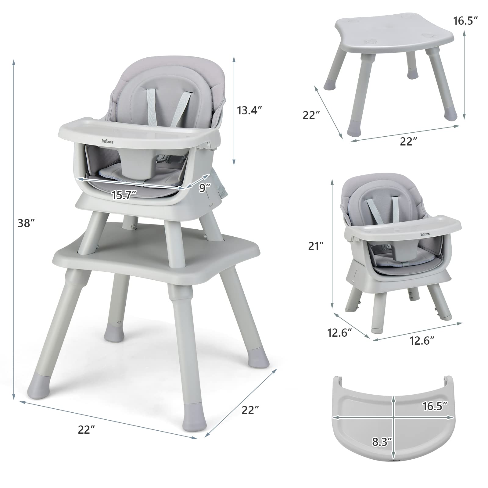 INFANS 8 in 1 Baby High Chair Convertible Highchair for Babies and Toddlers,