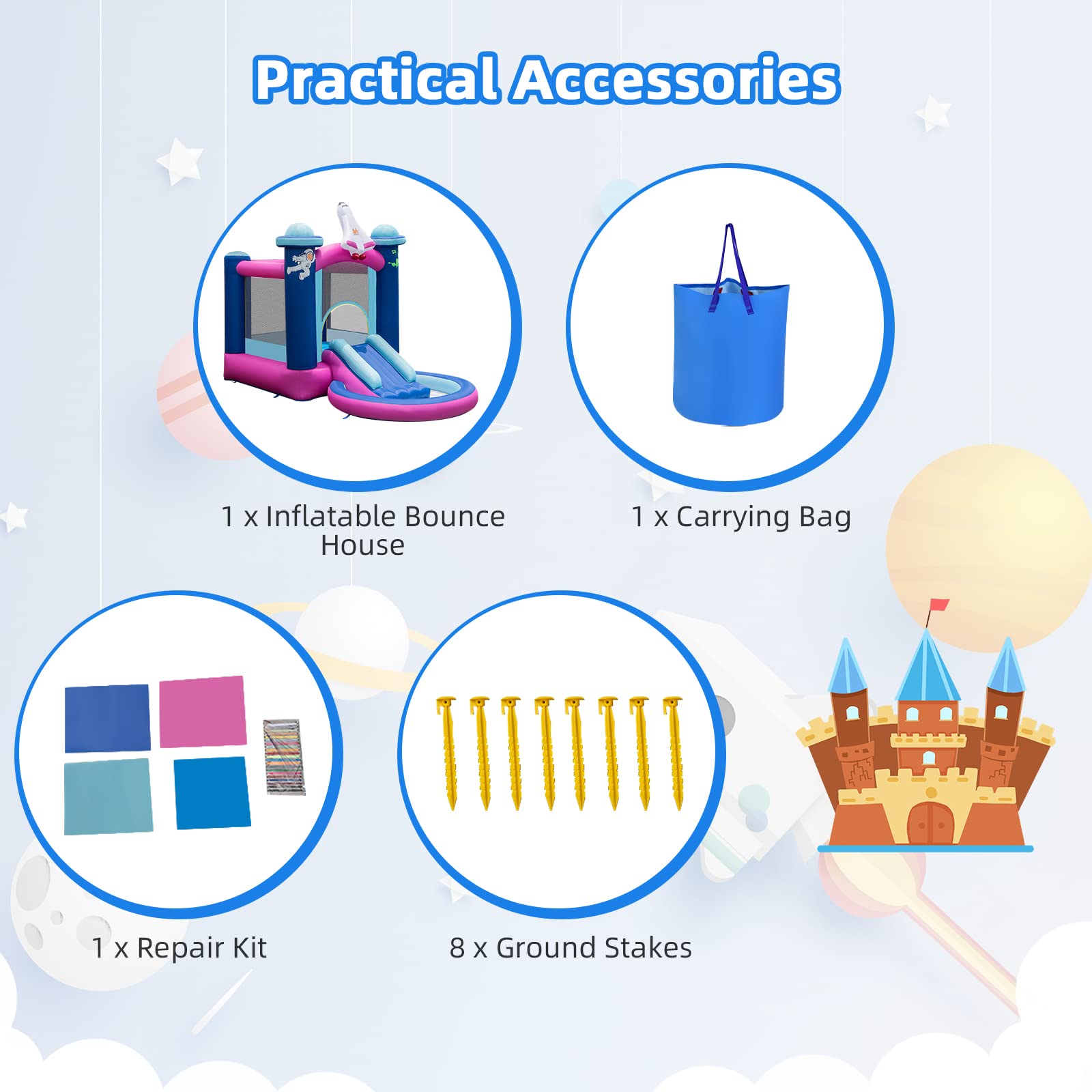 HONEY JOY Inflatable Bounce House, Space-Themed Kids Inflatable Castle