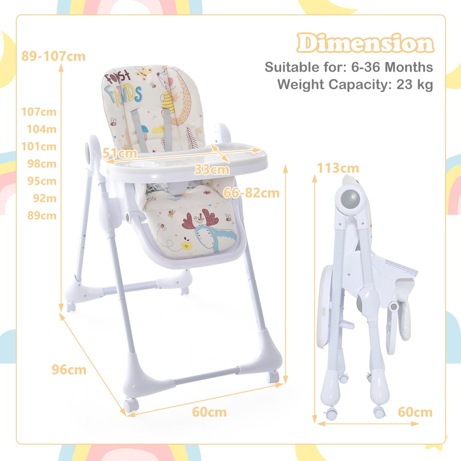 3-in-1 Baby High Chair, Foldable Infant High Chair