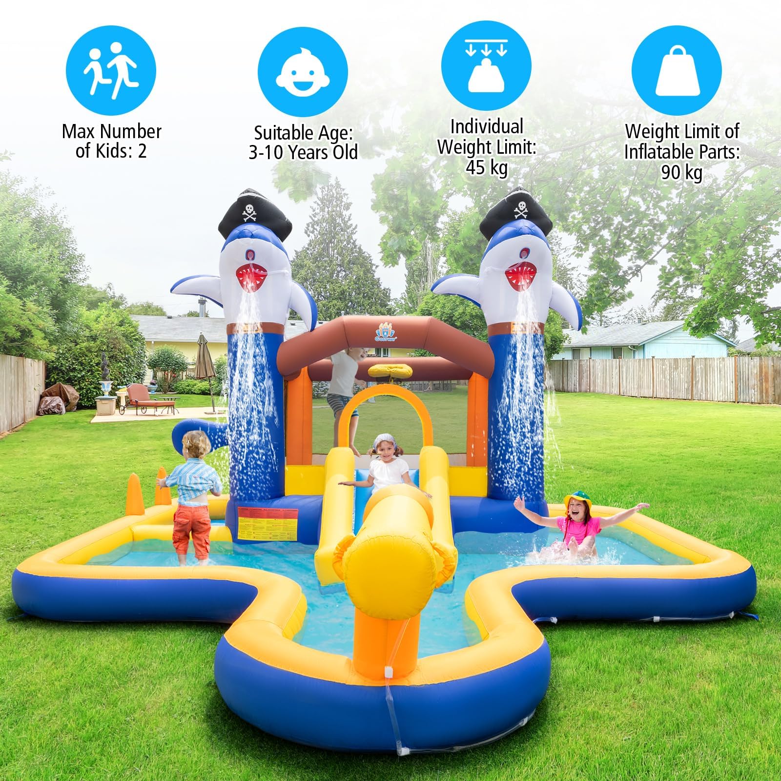 Inflatable Water Slide, Indoor Outdoor Inflatable Bounce House Jumping Castle for Kids w/Boxing Game, Splash Pool