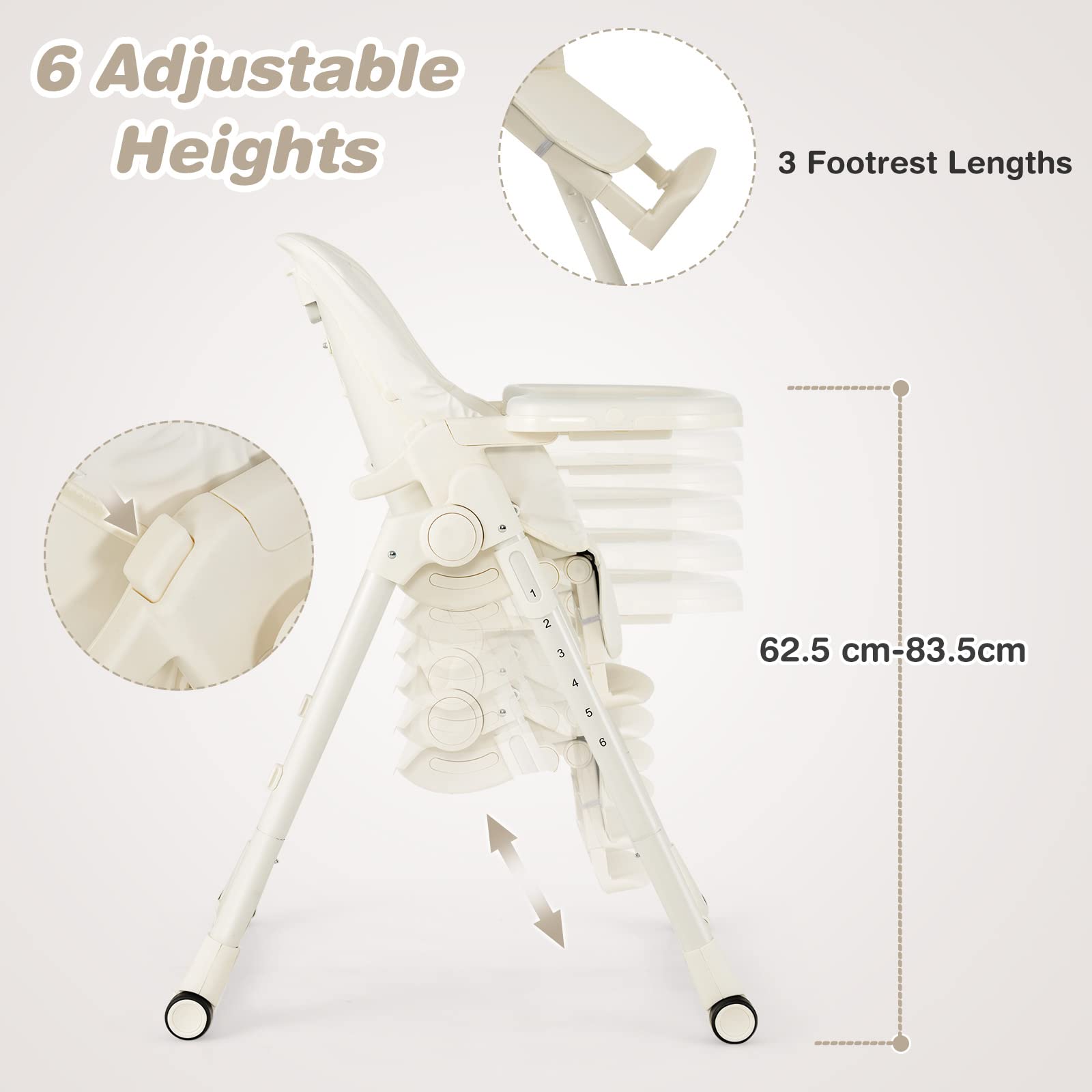 4-in-1 Baby High Chair Foldable Feeding Chair w/ 6 Adjustable Heights