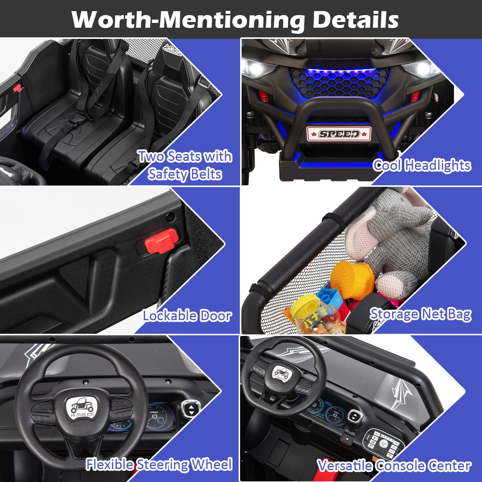 2-Seater Ride on Car, 12V Electric UTV w/Remote Control, Spring Suspension, High/Low Speed