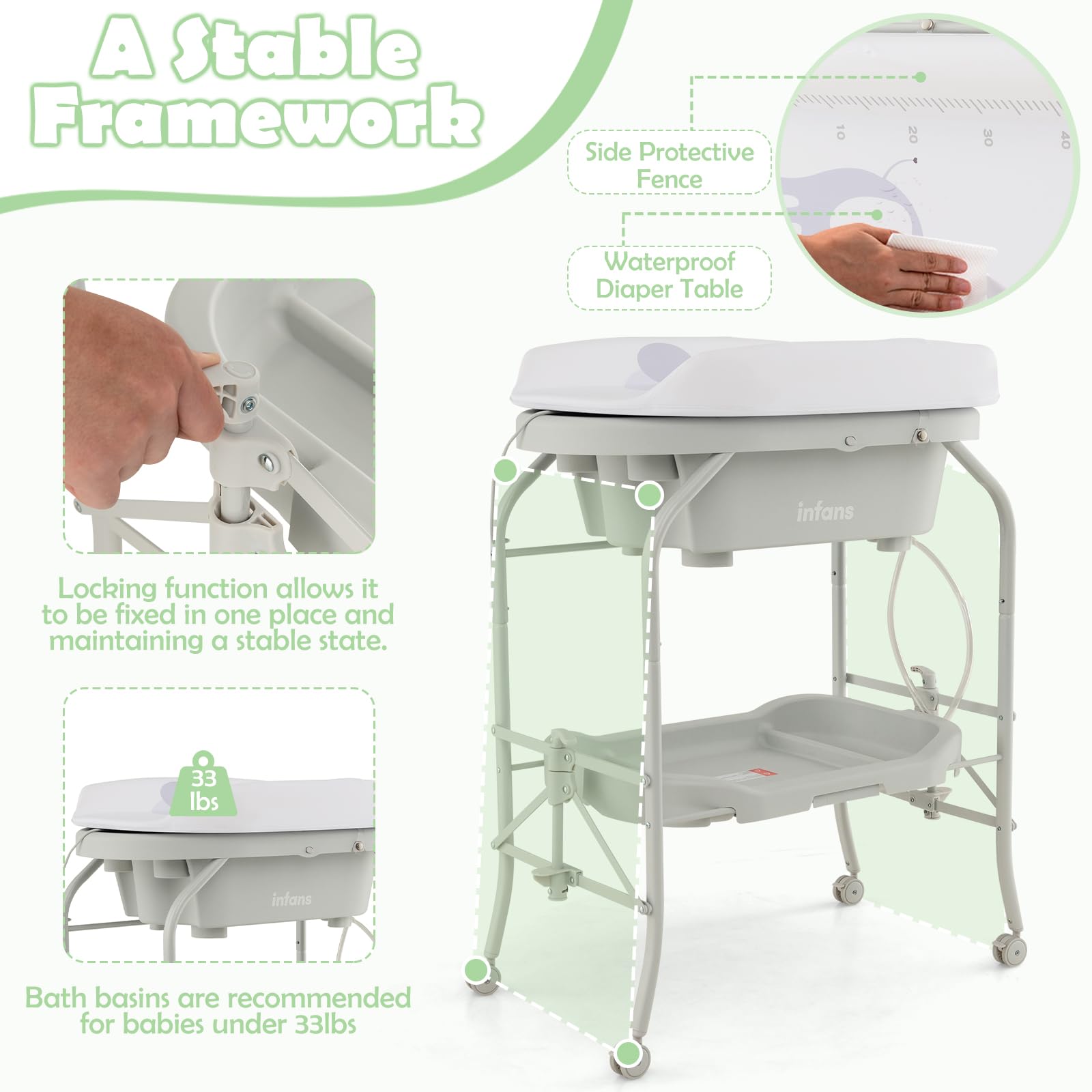 INFANS 2 in 1 Baby Changing Table with Bath Tub Unit