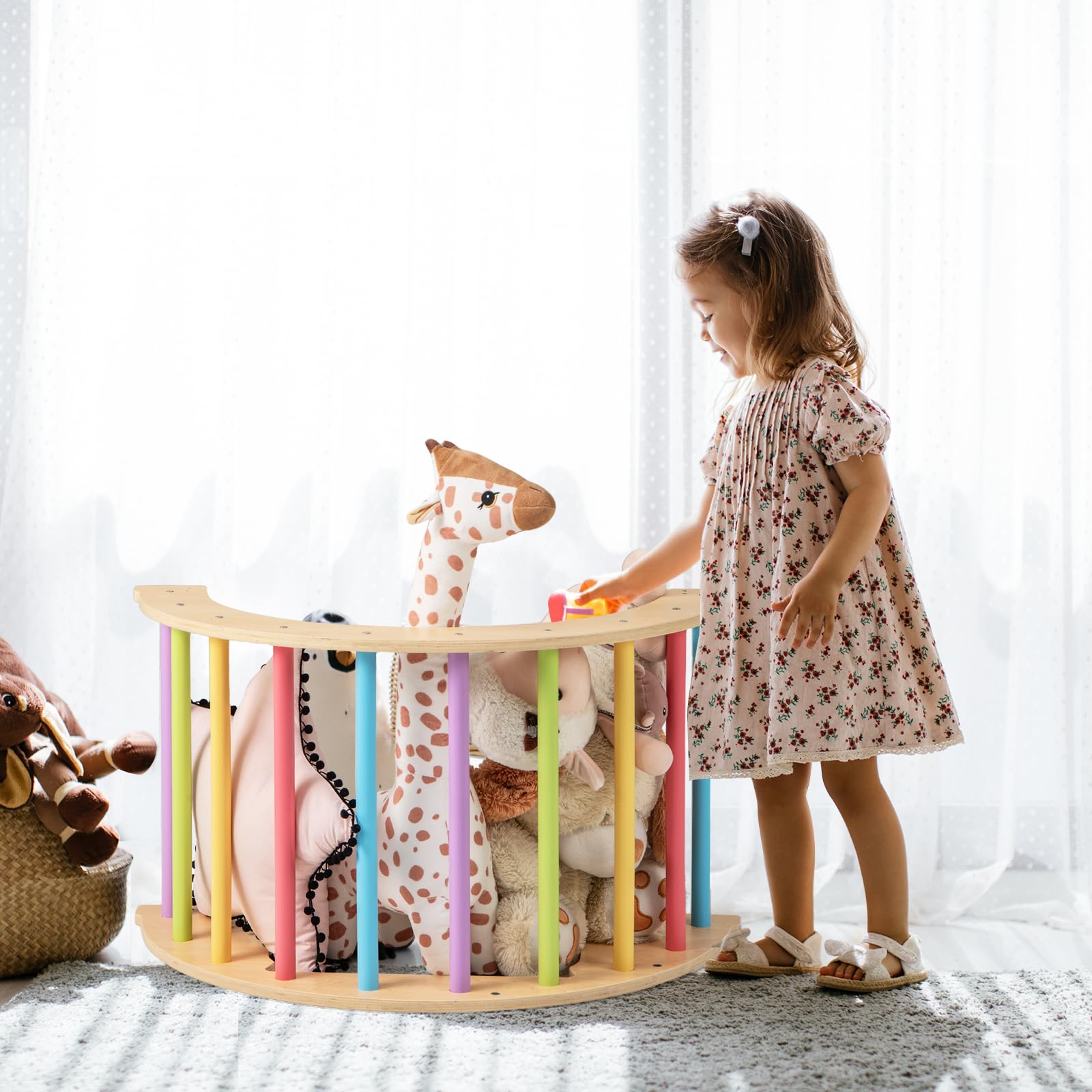 INFANS Wooden Arch Climber Rocker with Soft Cushion 6 in 1 Montessori Climbing Toys for Toddlers