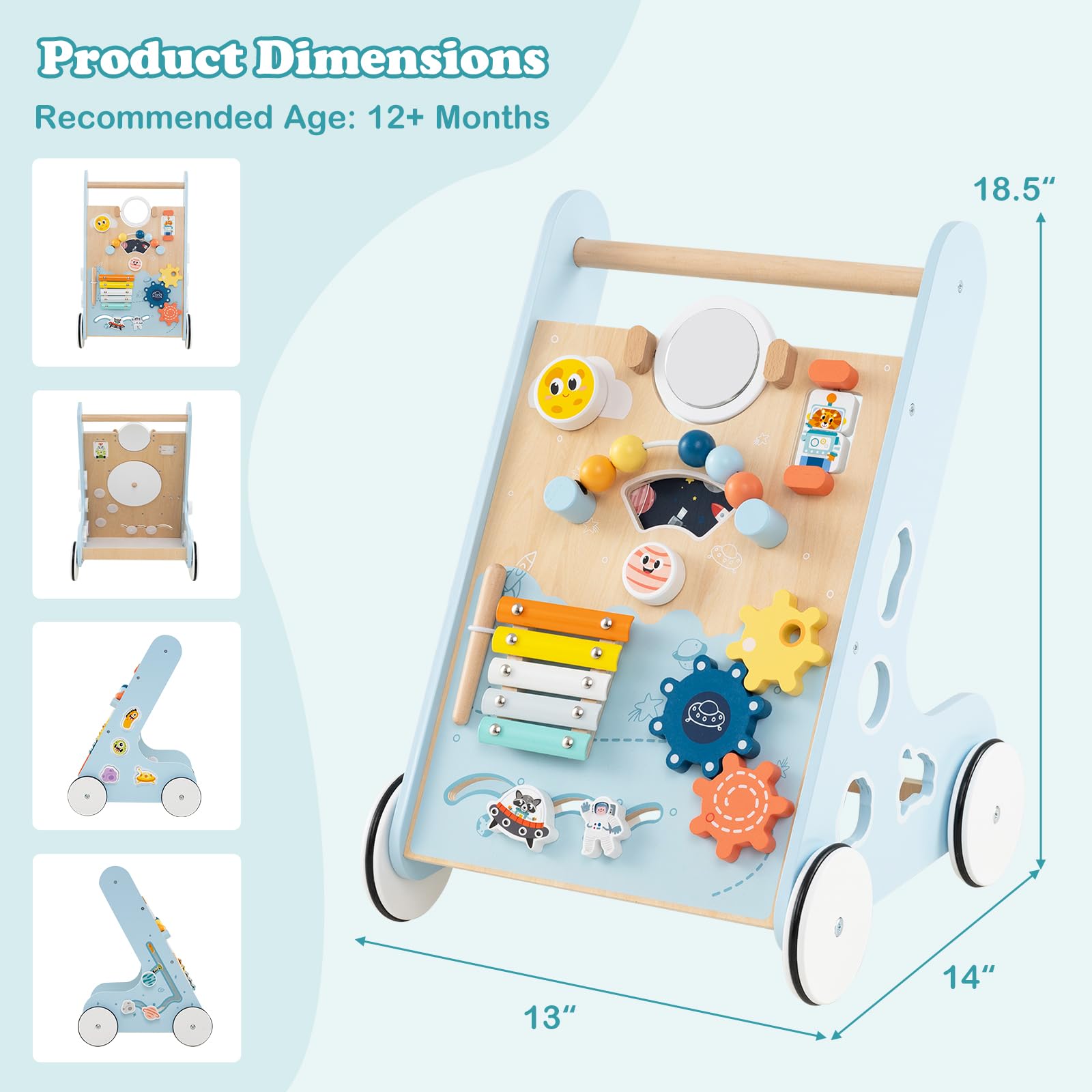 INFANS Wooden Baby Walker Montessori with Multiple Activity Toys