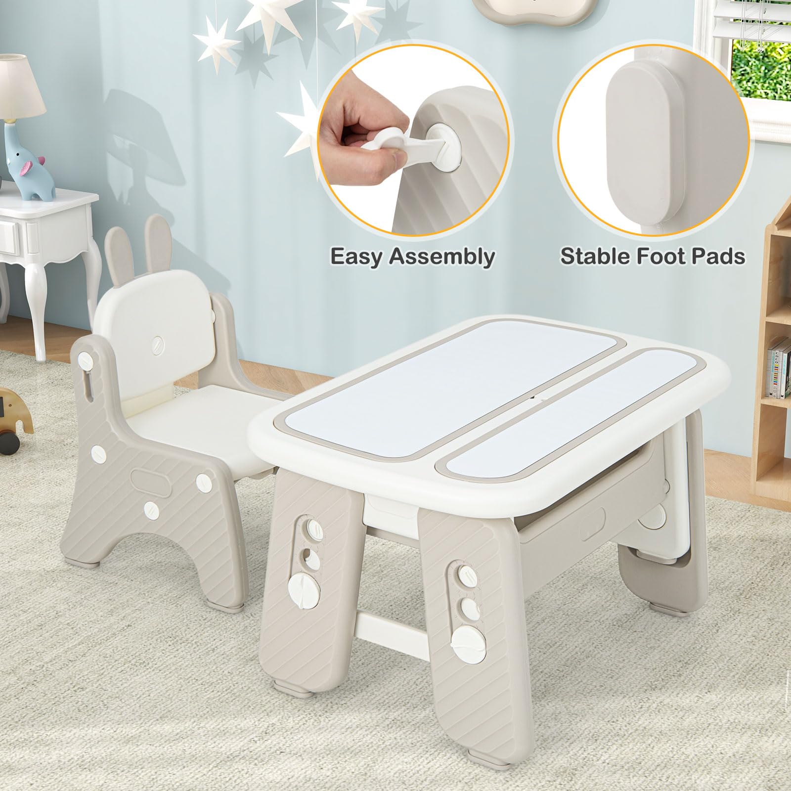 INFANS Kids Table and Chair Set Activity Table with Magnetic Drawing Board