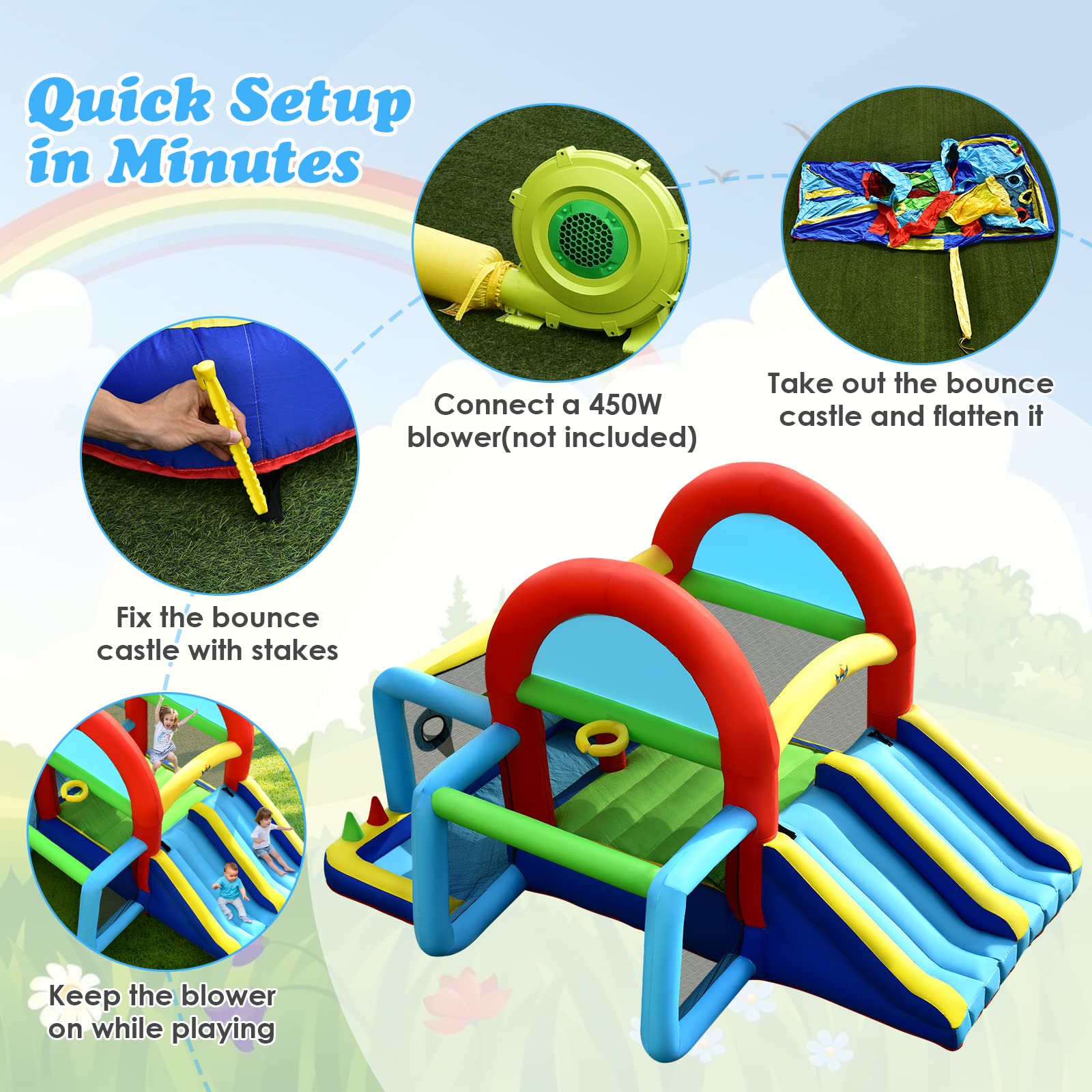 Inflatable Bounce House, 8 in 1 Kids Jumping Castle w/2 Slides, Jumping Area, Climbing, Ball Pit