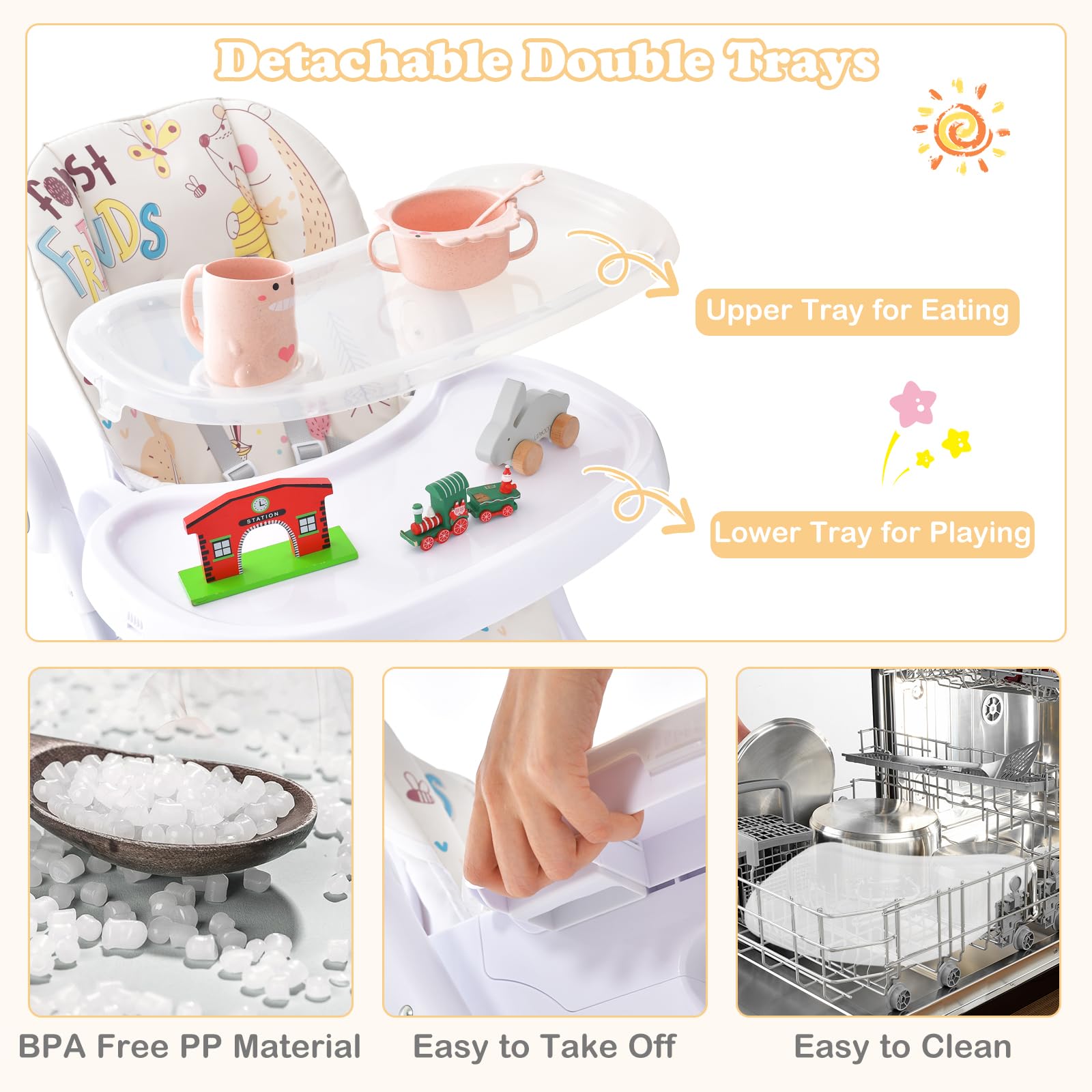 3-in-1 Baby High Chair, Foldable Infant High Chair
