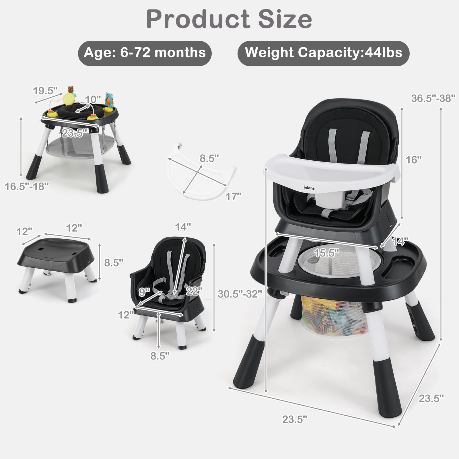 INFANS 9 in 1 High Chair Convertible Baby Highchair for Babies and Toddlers