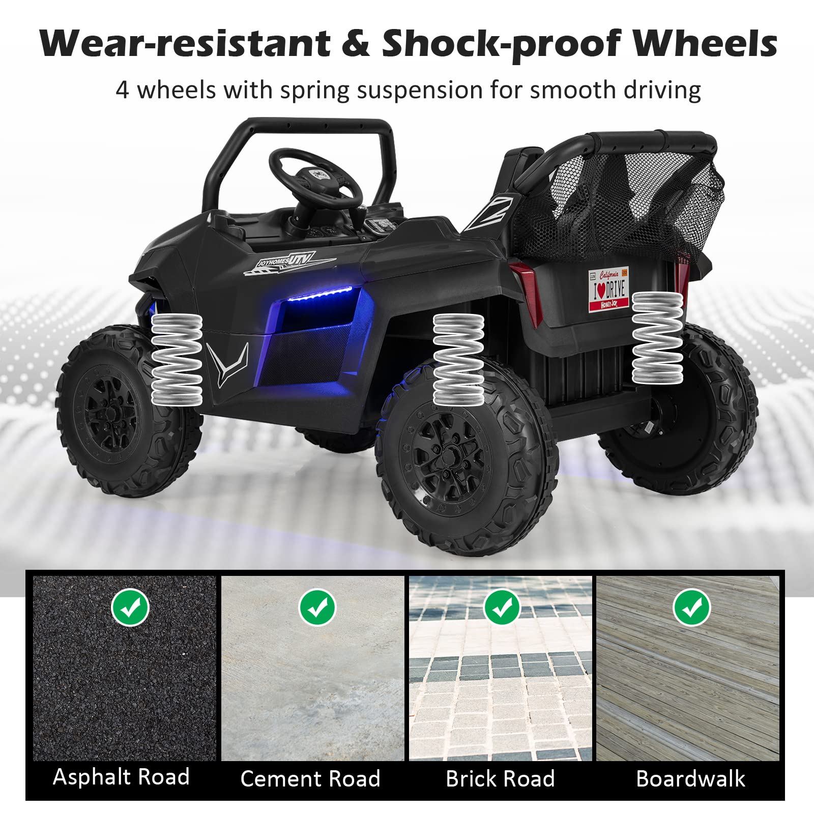 2-Seater Ride on Car, 12V Electric UTV w/Remote Control, Spring Suspension, High/Low Speed