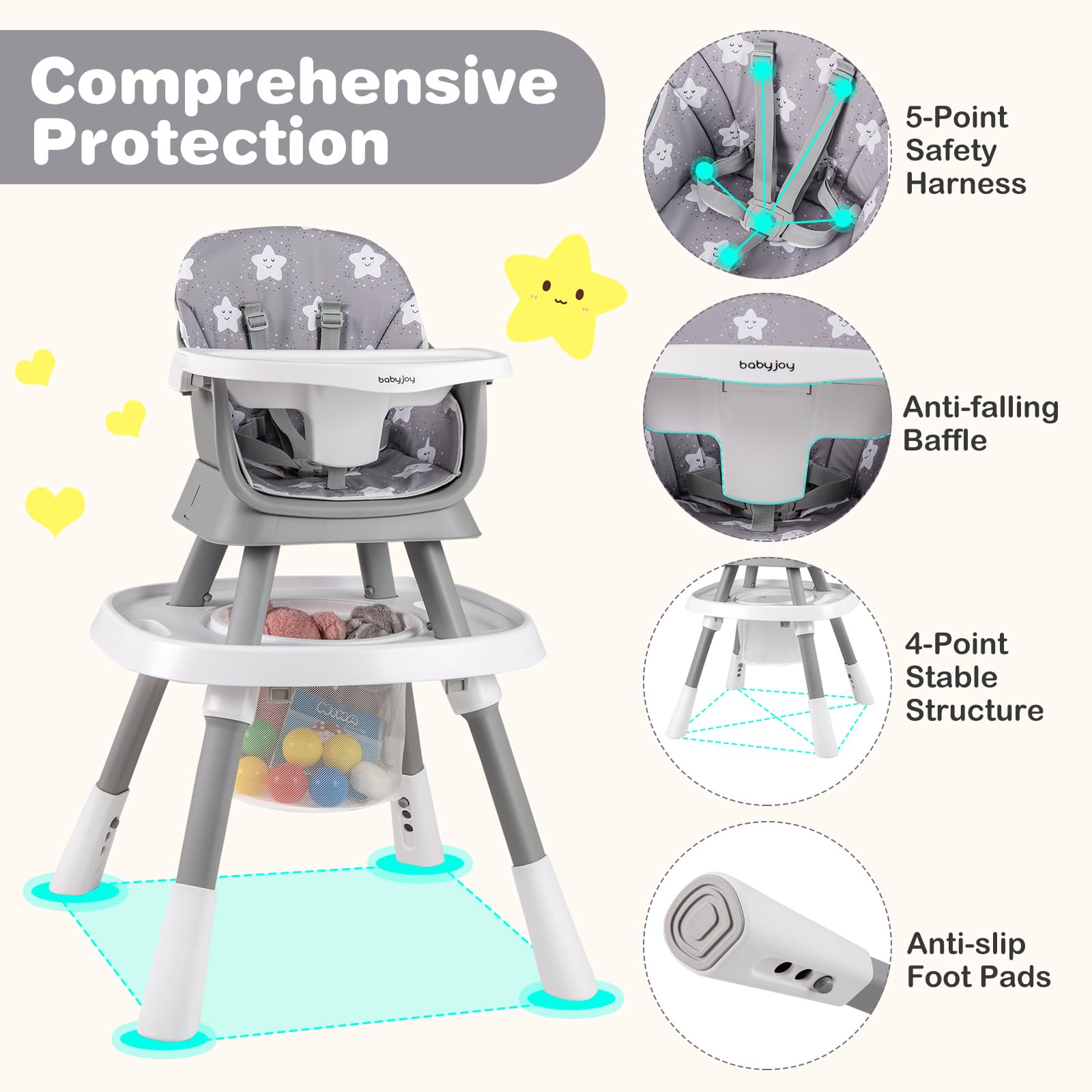 16-in-1 Baby High Chair Convertible Highchair for Babies and Toddlers with Activity Center
