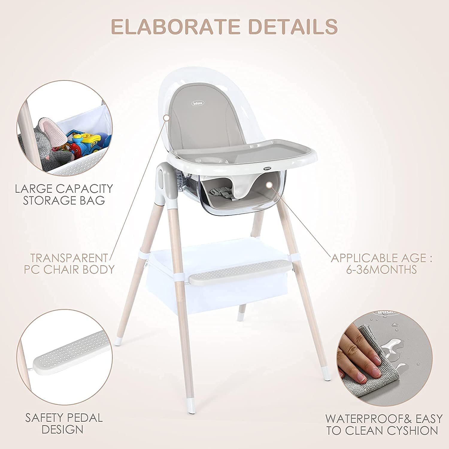 INFANS 3 in 1 Wooden Baby Highchair