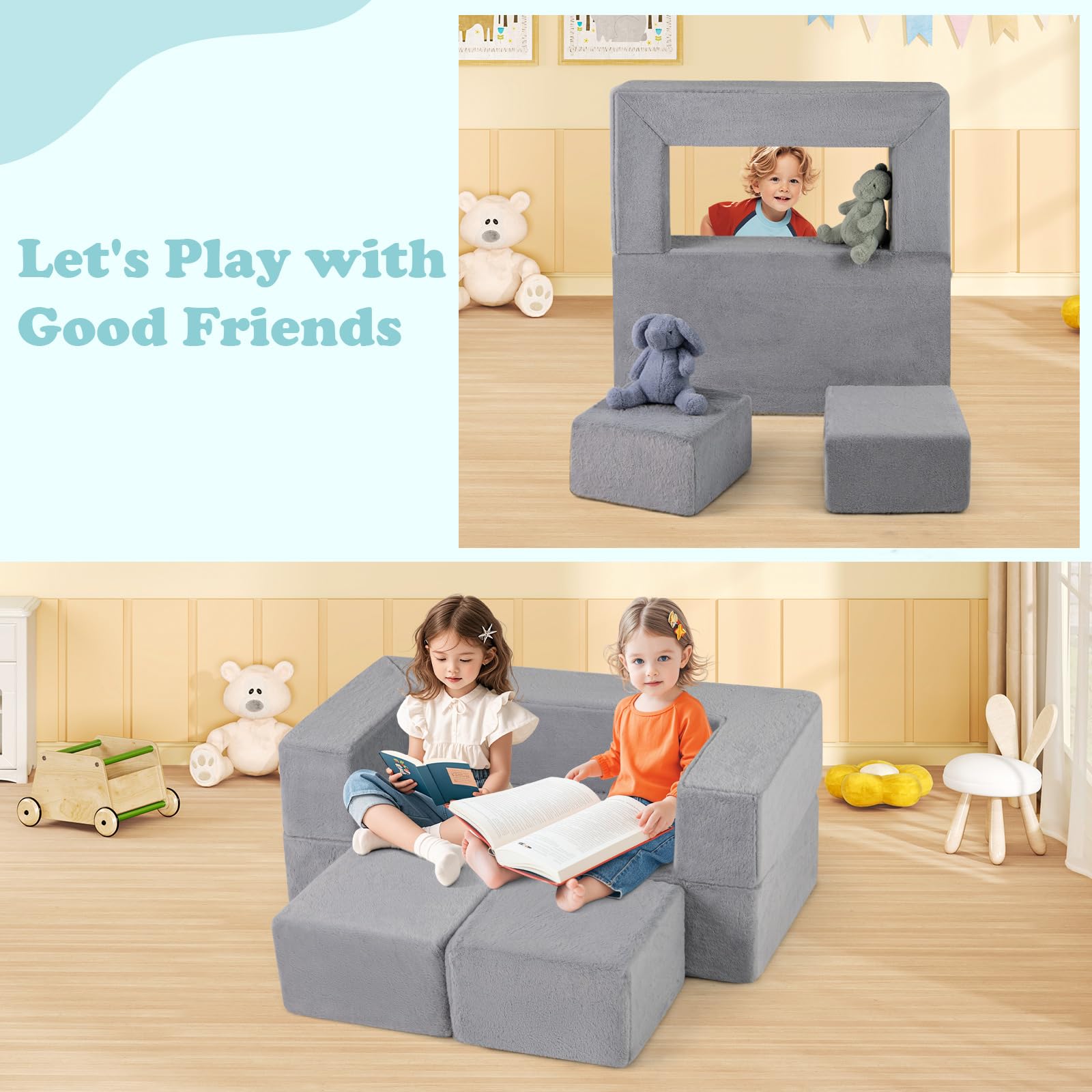 INFANS Modular Kids Play Couch Toddler Sectional Fort Building Sofa for Playroom
