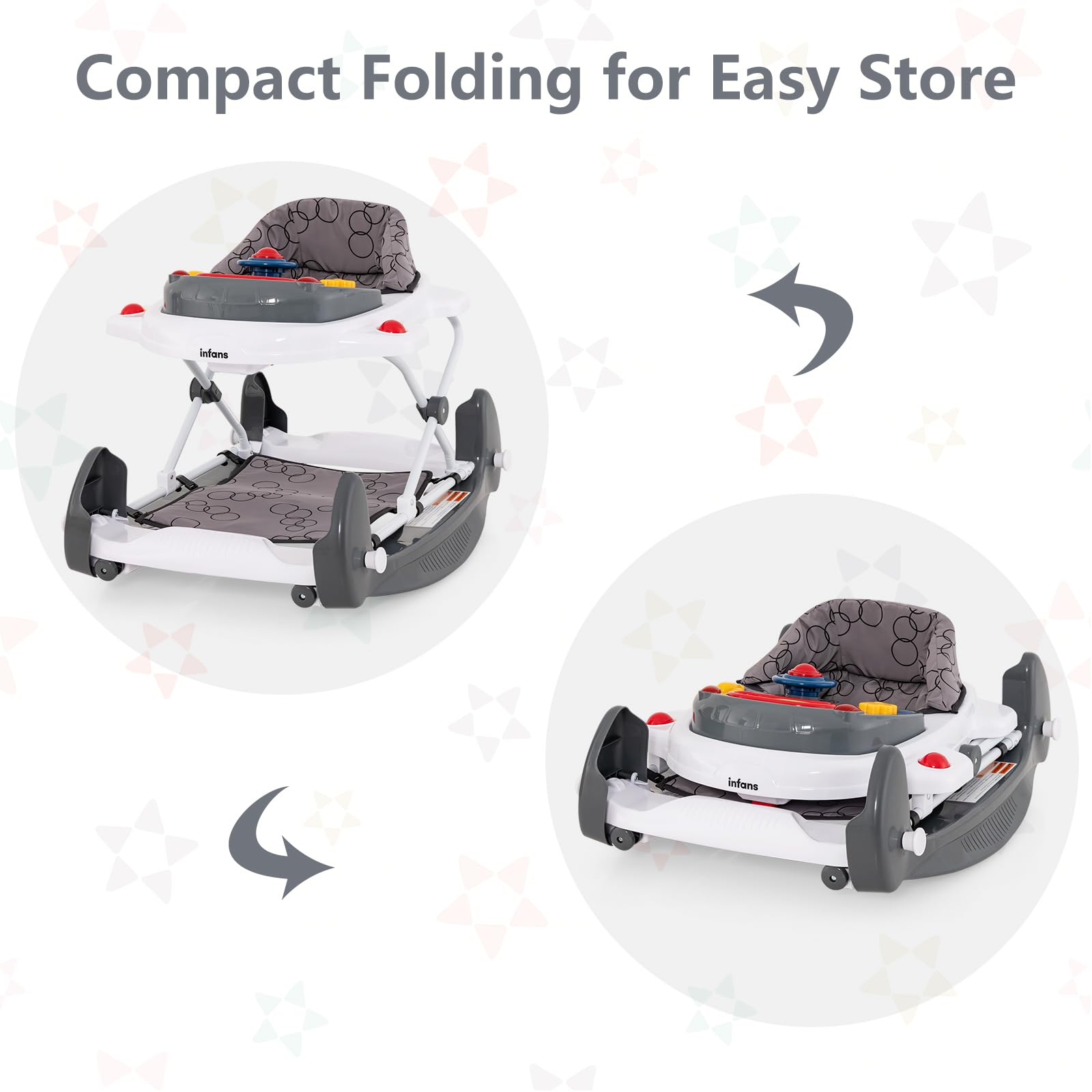 INFANS Baby Walker 5 in 1 Behind Walker Learning Seated Rocker Bouncer with Removable Music Tray