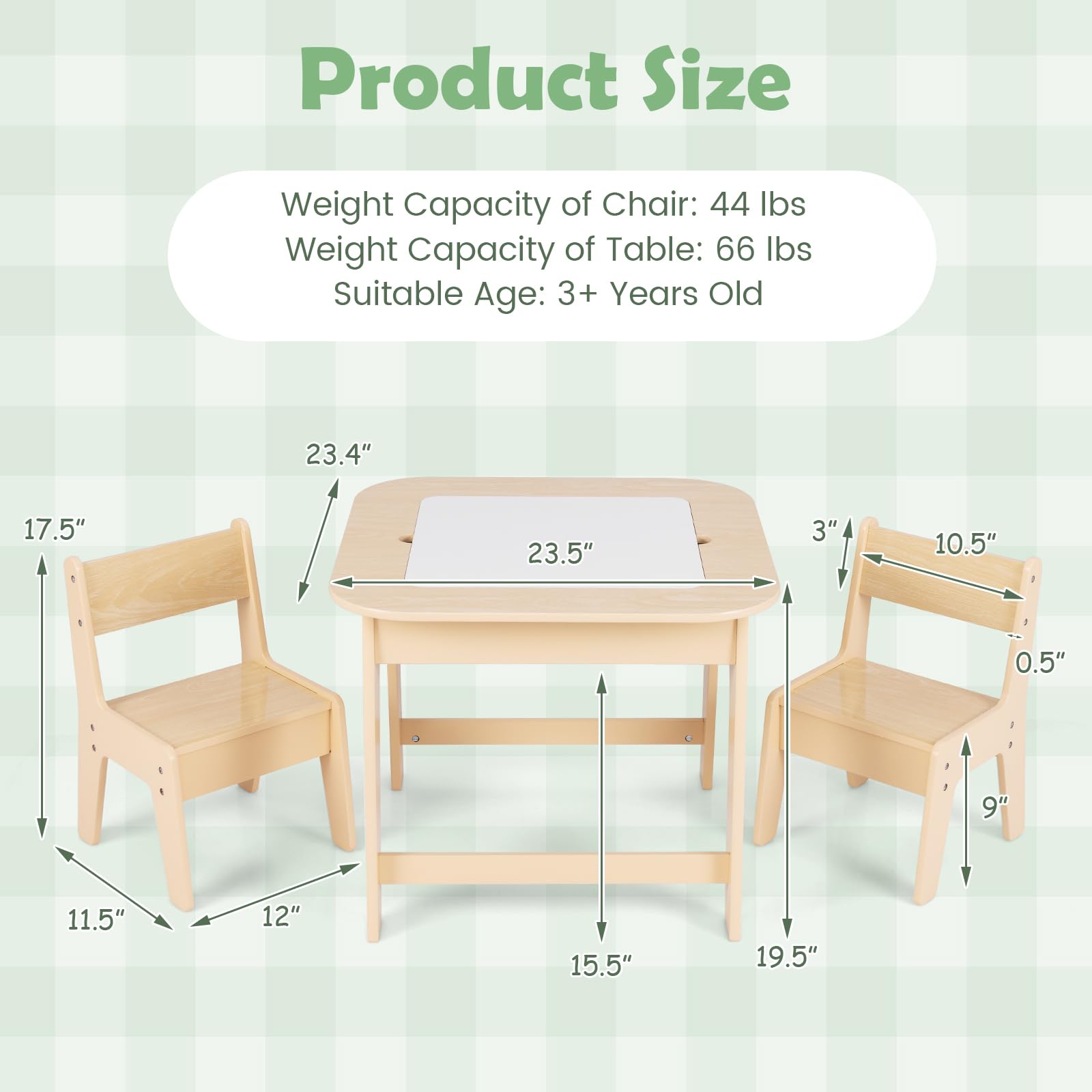 INFANS Kids Table and Chair Set, 3 in 1 Wooden Activity Table with Removable Blackboard and Whiteboard