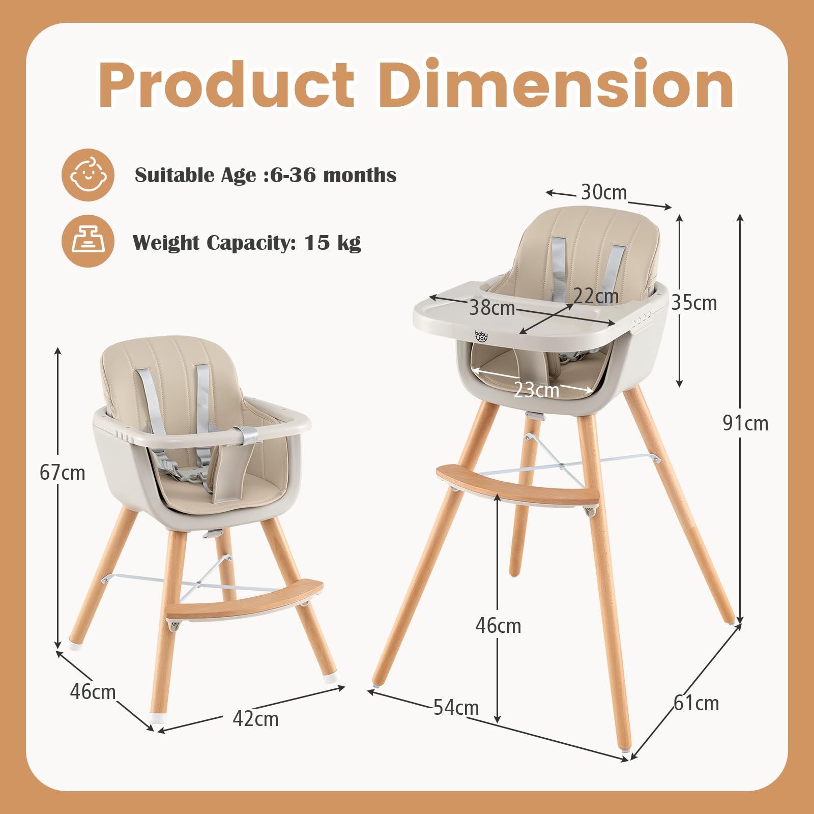 3-in-1 Wooden High Chair/Booster/Chair with Removable Tray