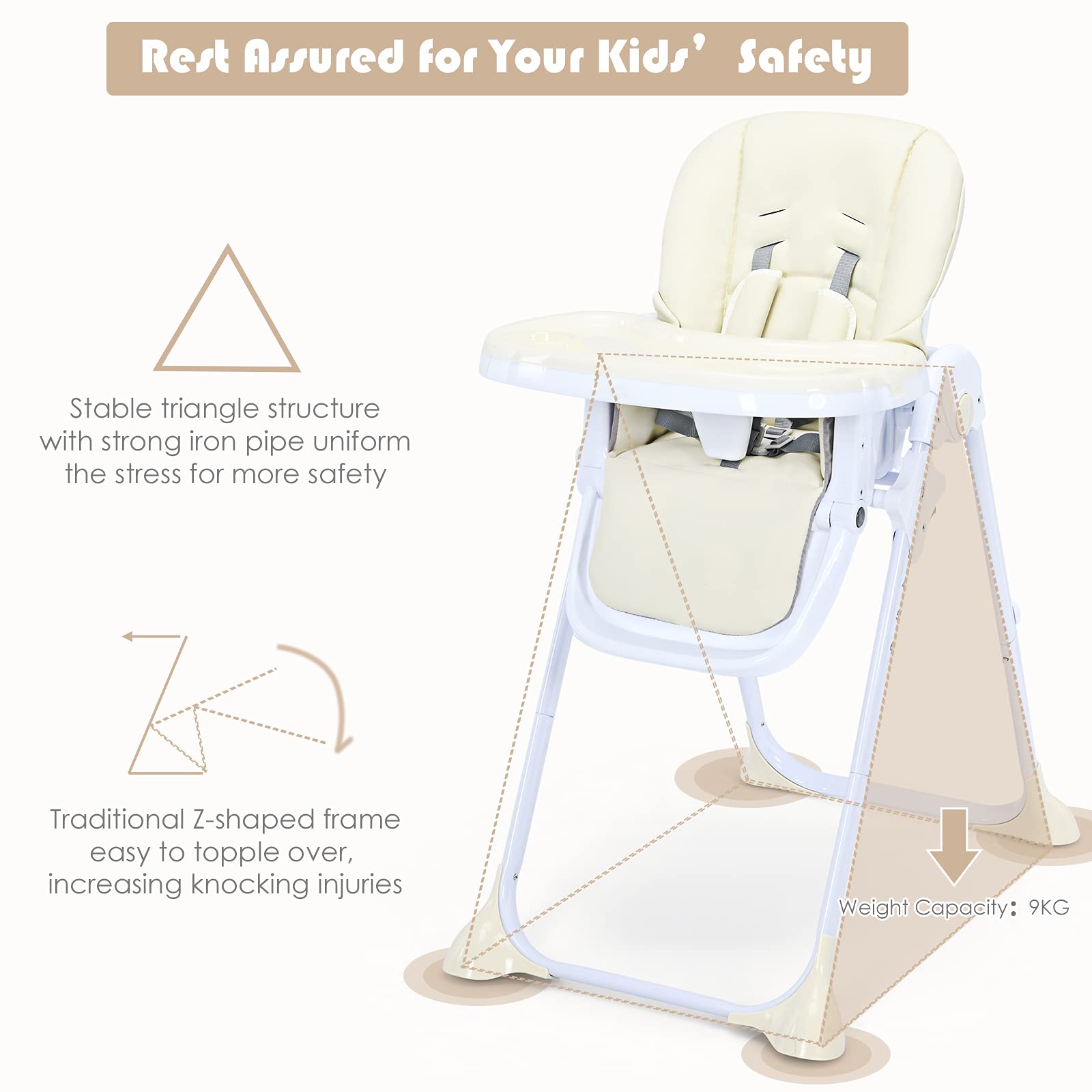 Baby High Chair Folding Highchair for Toddlers w/Adjustable Height