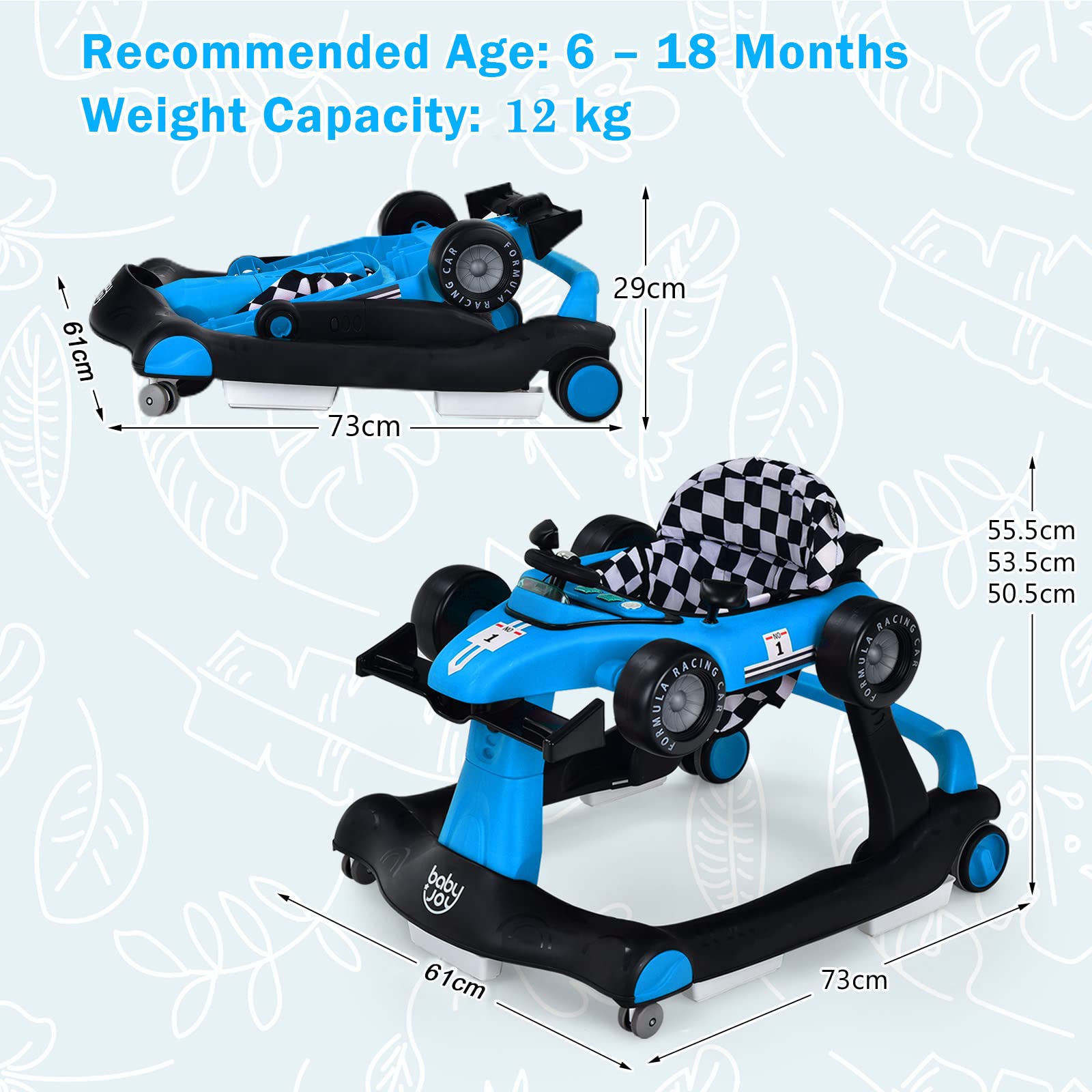 4-in-1 Foldable Activity Car Walker with Adjustable Height and Speed