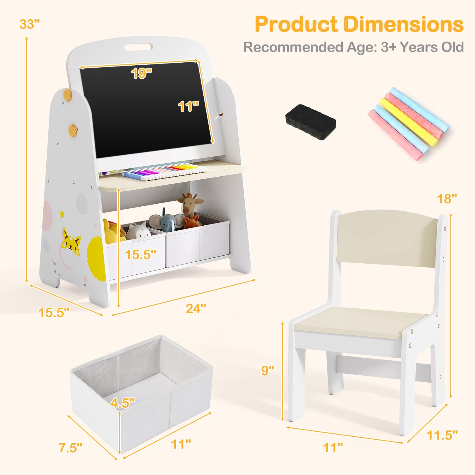 Easel for Kids with Stool, 4-in-1 Double-Sided Adjustable Magnetic Chalkboard with Paper Roll