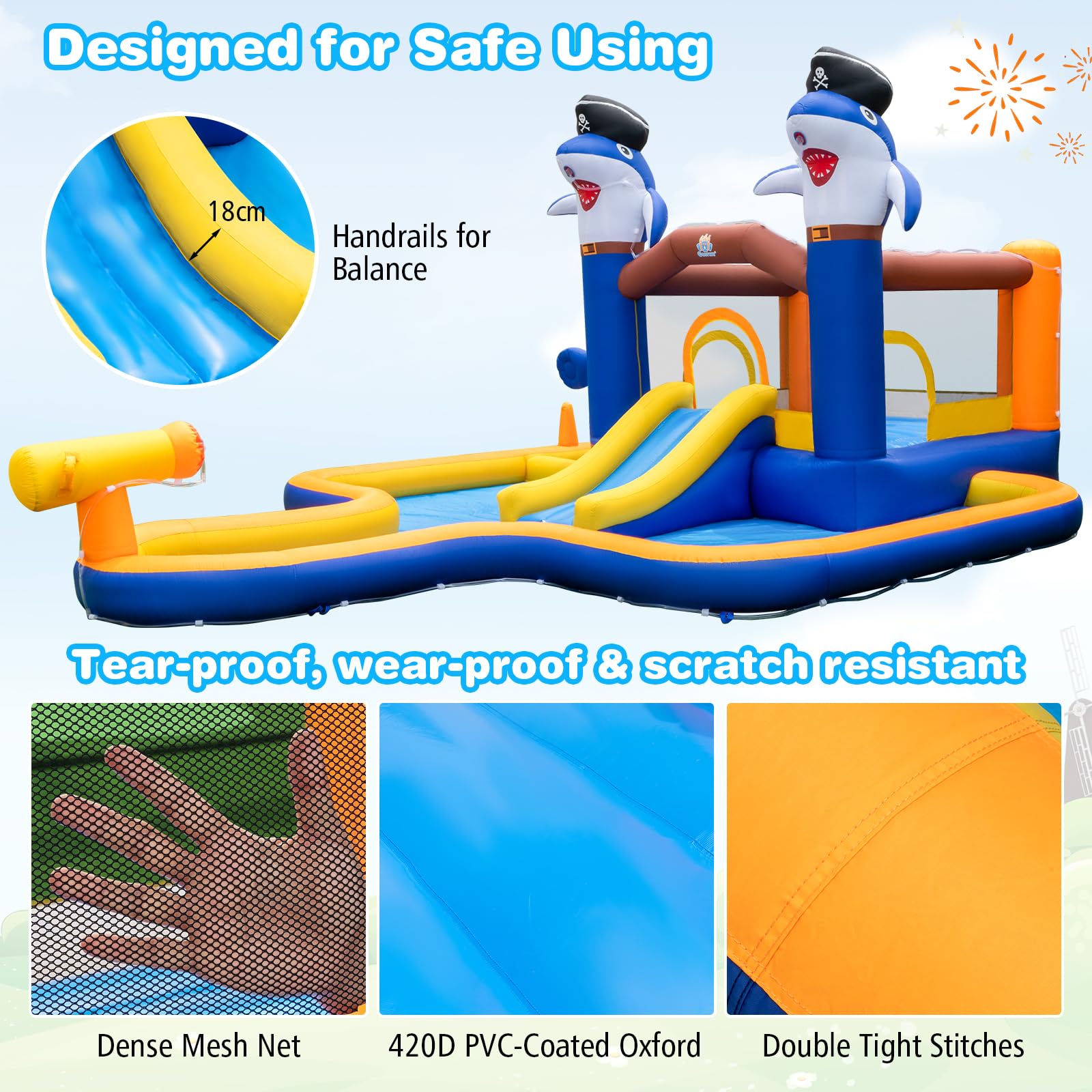 Inflatable Water Slide, Indoor Outdoor Inflatable Bounce House Jumping Castle for Kids w/Boxing Game, Splash Pool