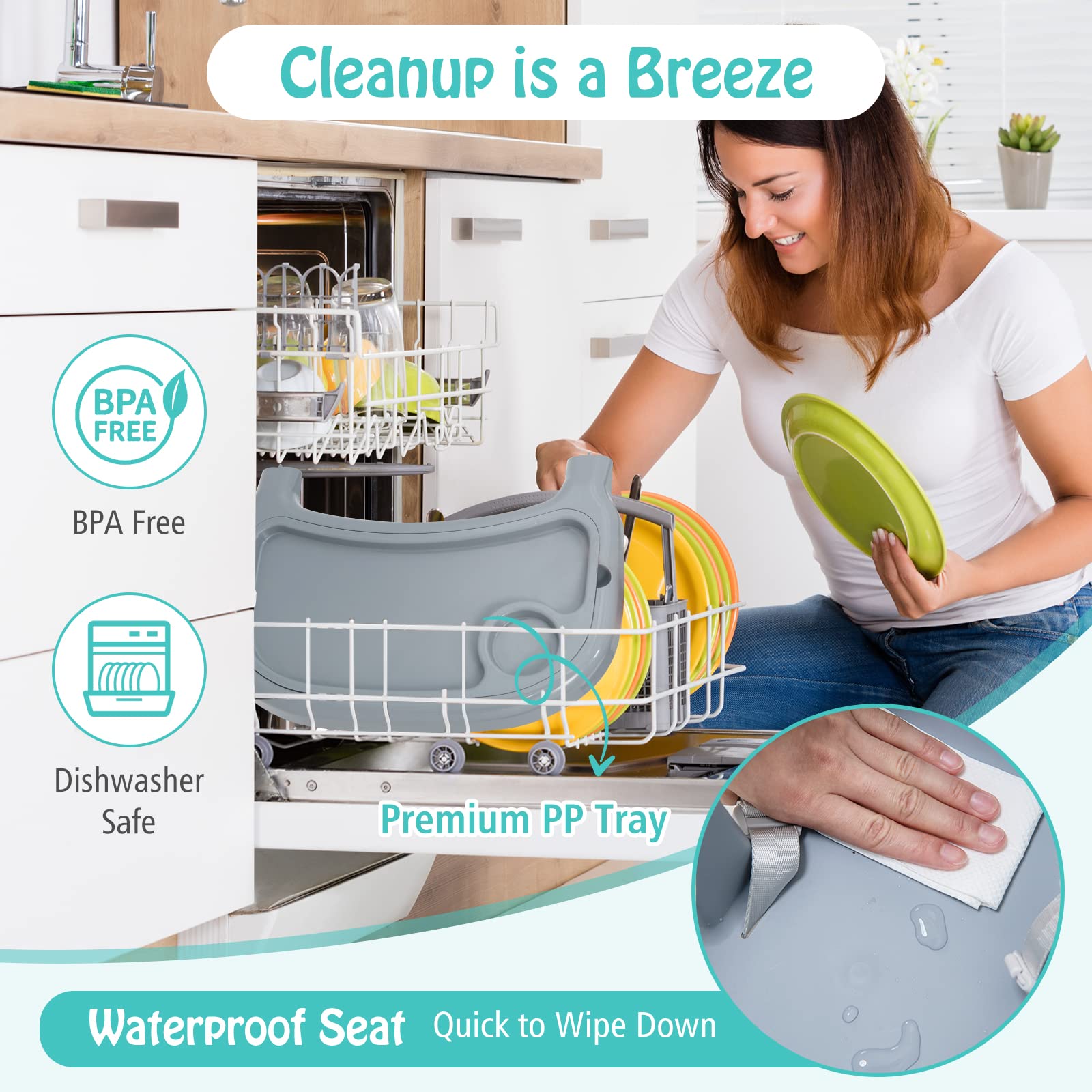 4-in-1 Convertible Baby High Chair with Removable Double Tray