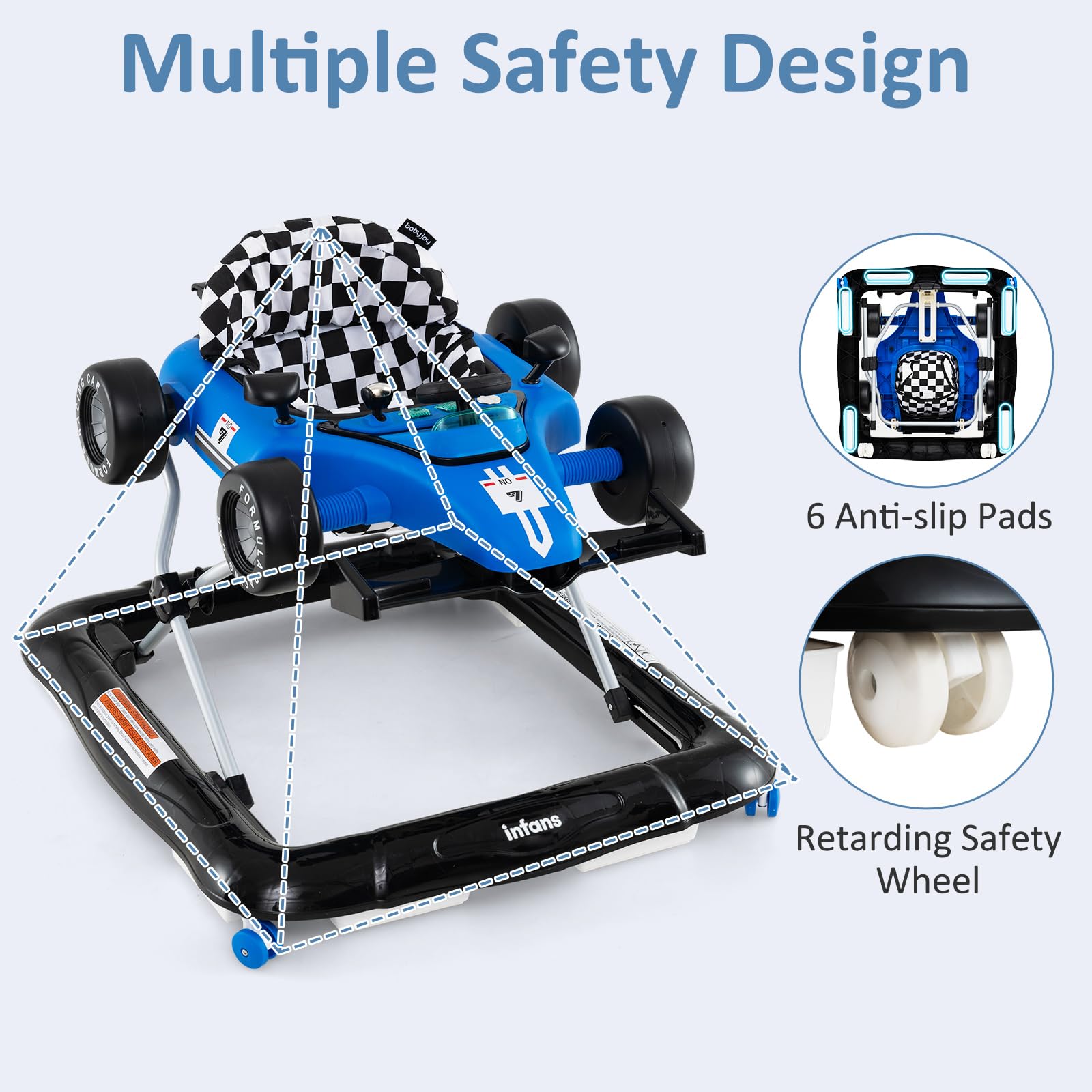 INFANS 4 in 1 Baby Walker, Foldable Toddler Activity Center with Adjustable Height