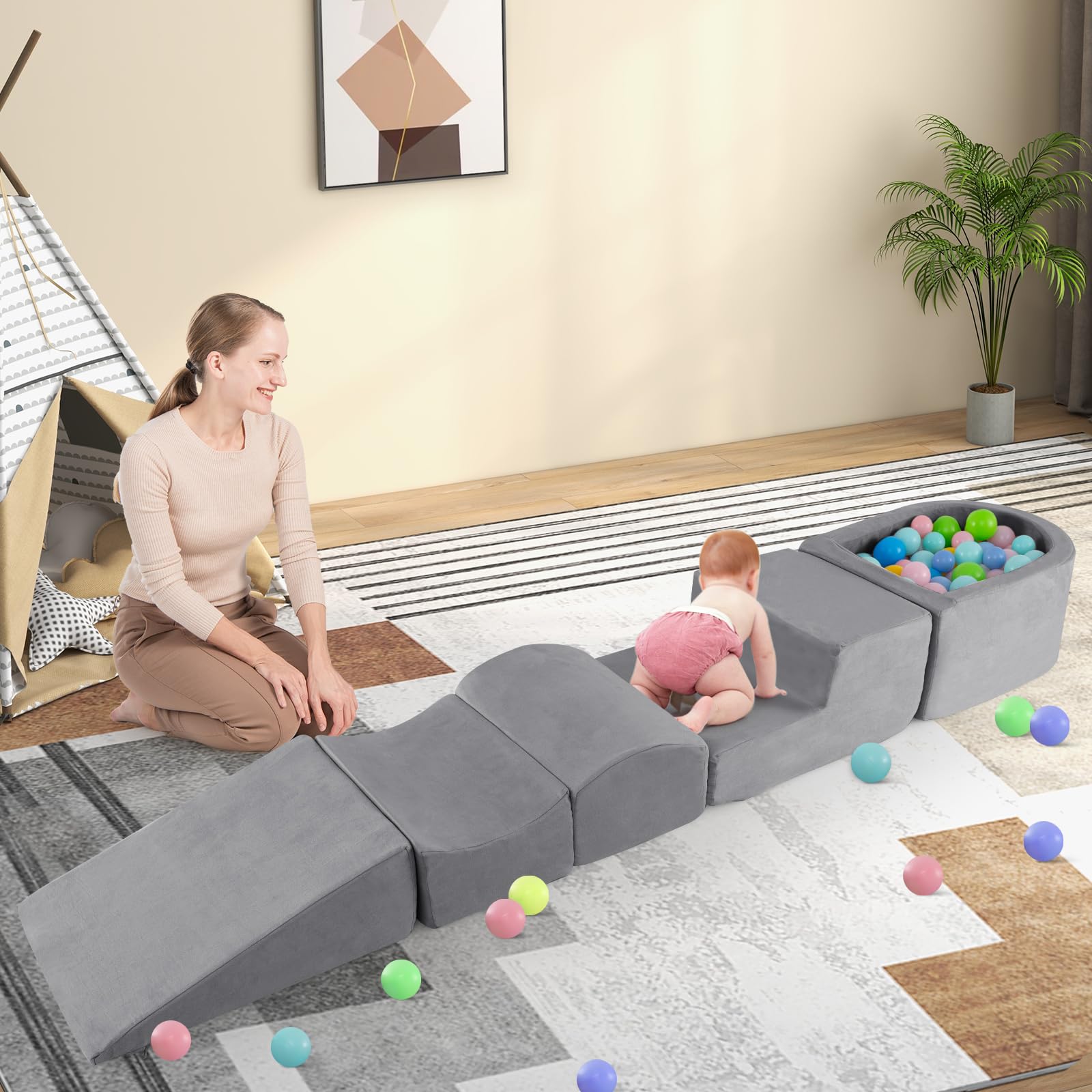 INFANS Climbing Toys for Toddlers Foam Climbing Blocks and Ball Pit for Baby