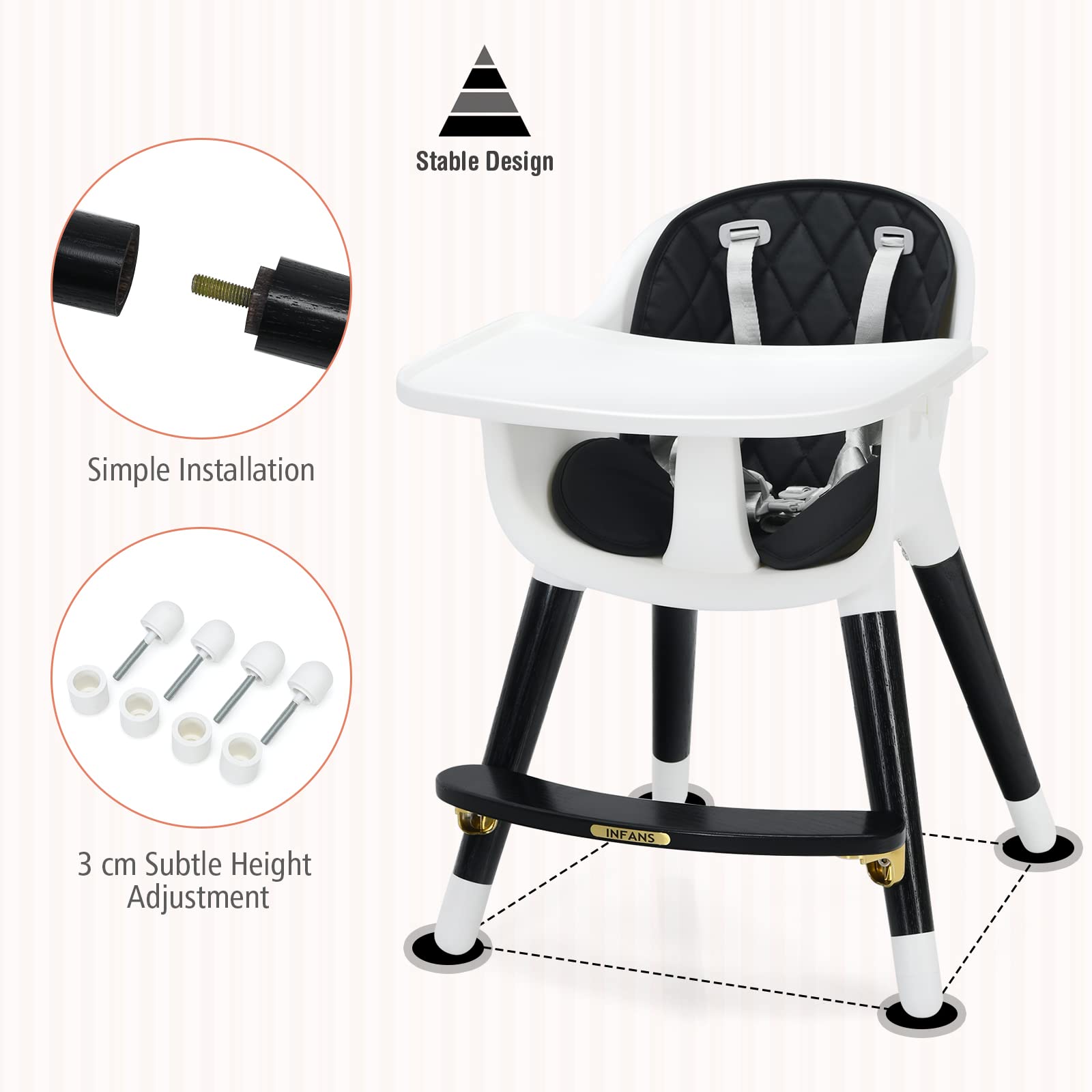3 in 1 Convertible Baby Highchair Up and Down Highchairs for Toddlers