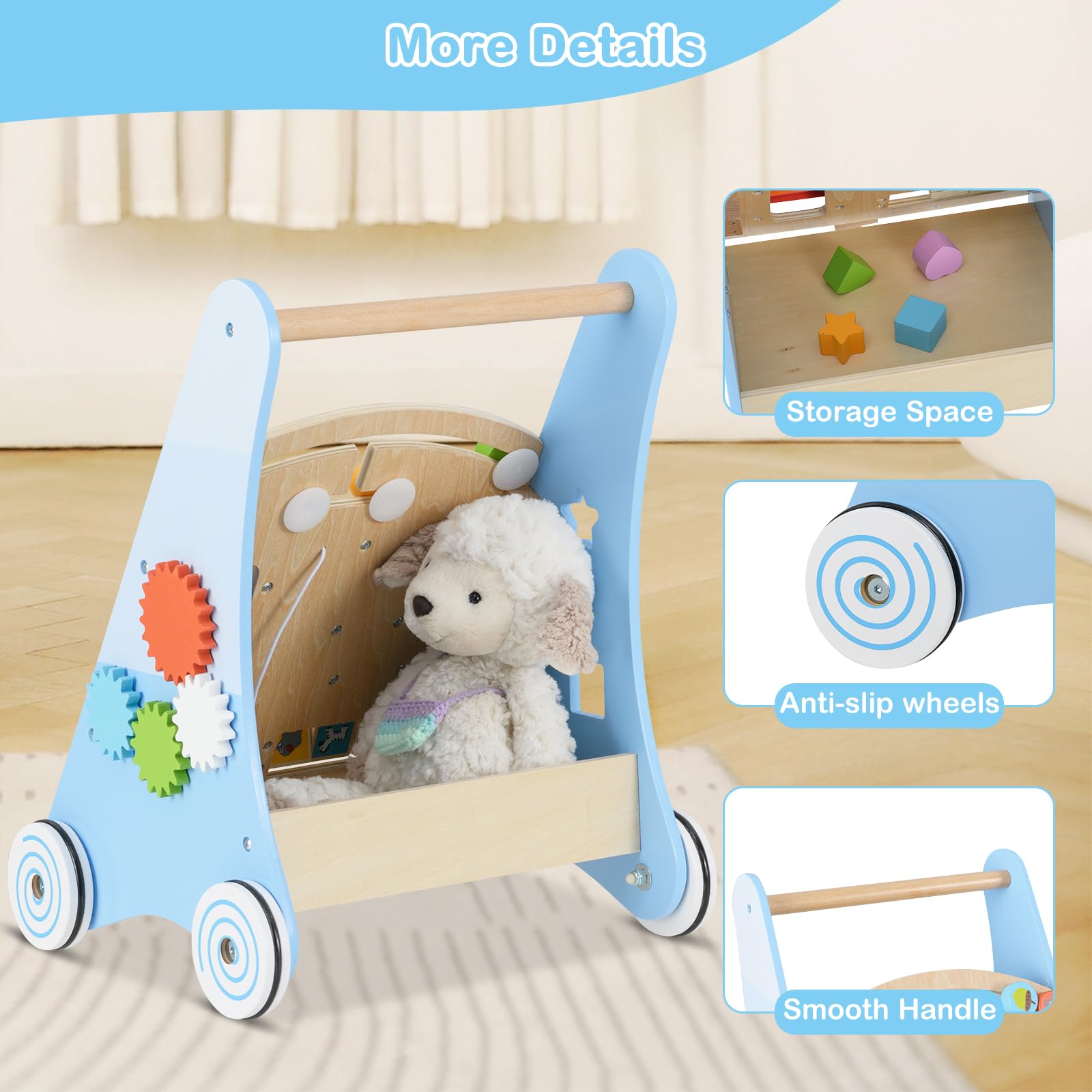 INFANS Wooden Baby Walker, Montessori Walker with Multiple Activity Toys