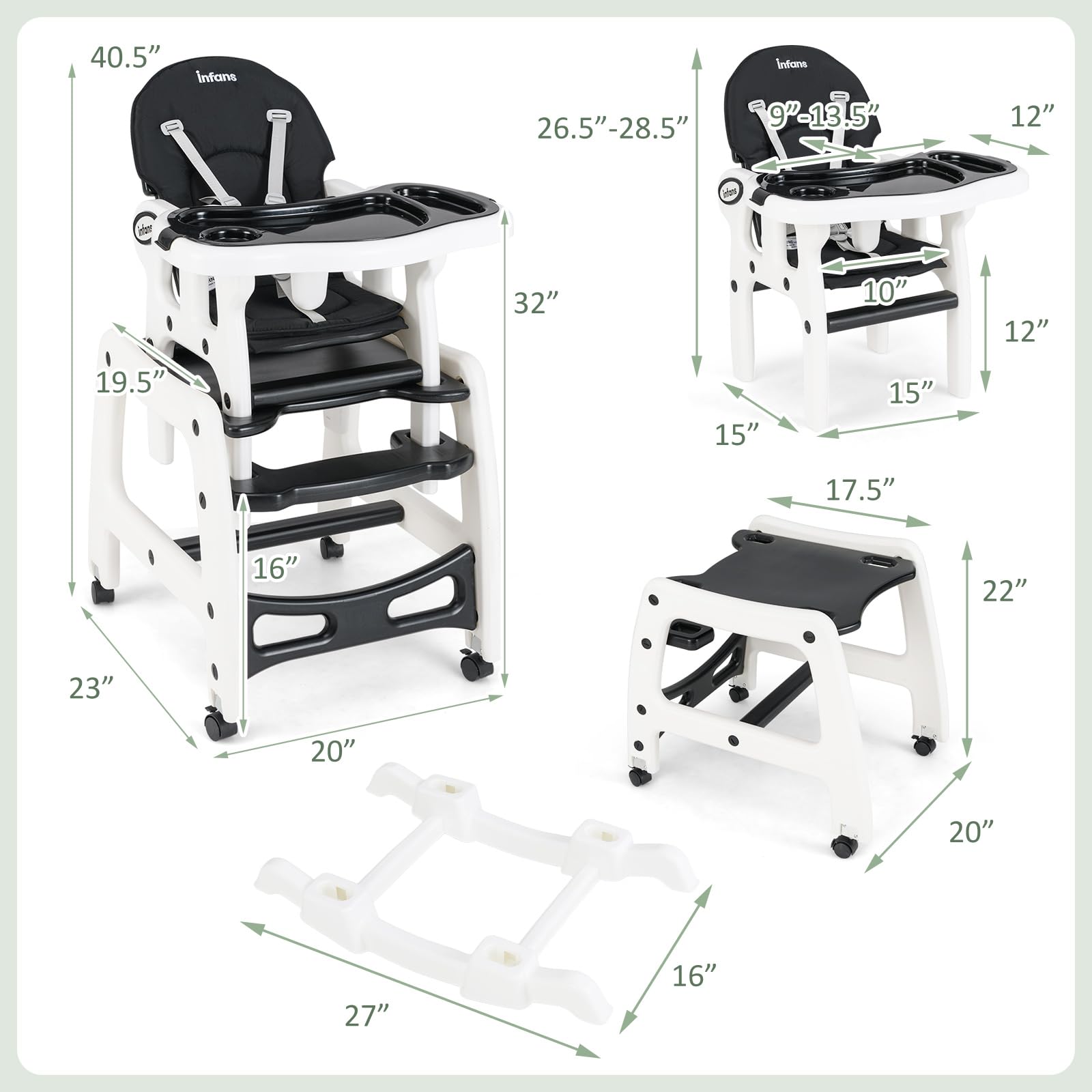 INFANS 5 in 1 Baby High Chair Convertible Toddler Table Set