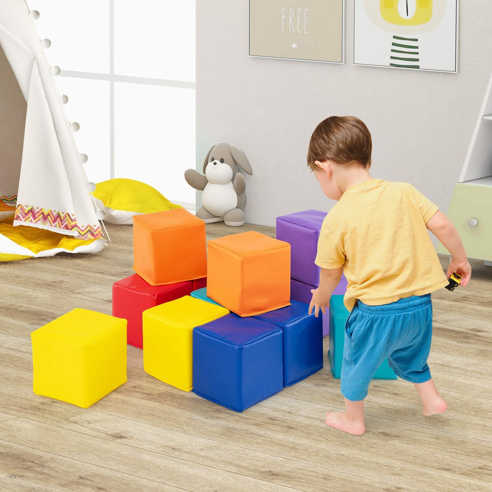 12 PCS Foam Building Blocks, 14 x 14 x 14 cm Colorful Climbing Foam Soft Cubes for Kids