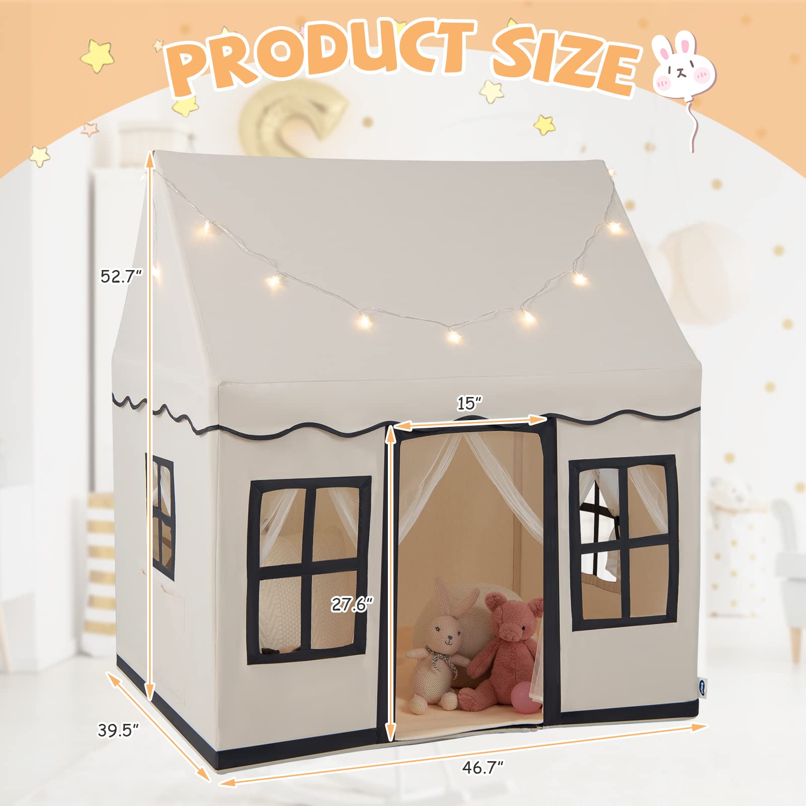 INFANS Kids Play Tent with Washable Mat Star Light Windows