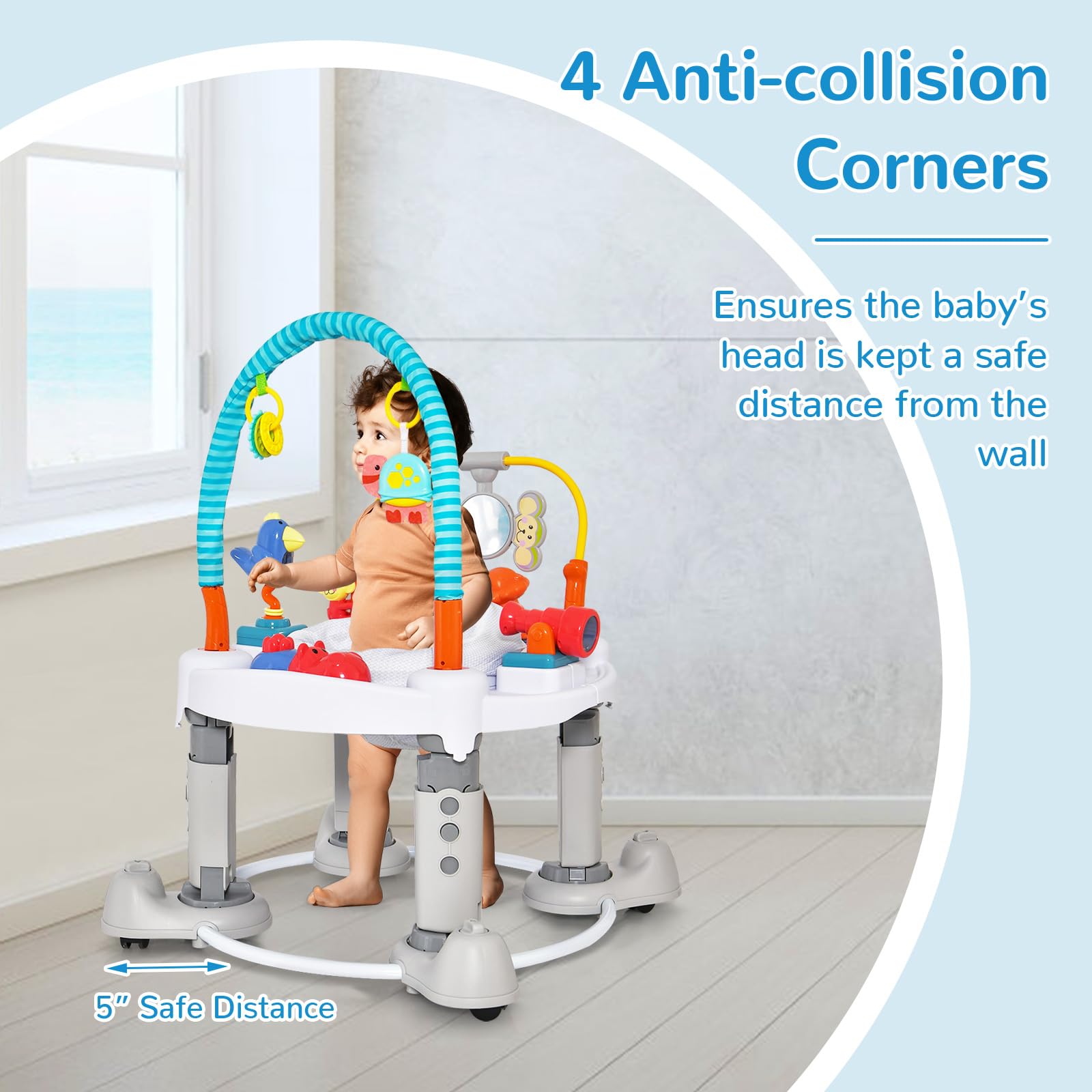 INFANS 5 in 1 Toddler Bouncing Activity Saucer Playtime Mat Activity Table with 360°Rotating Seat