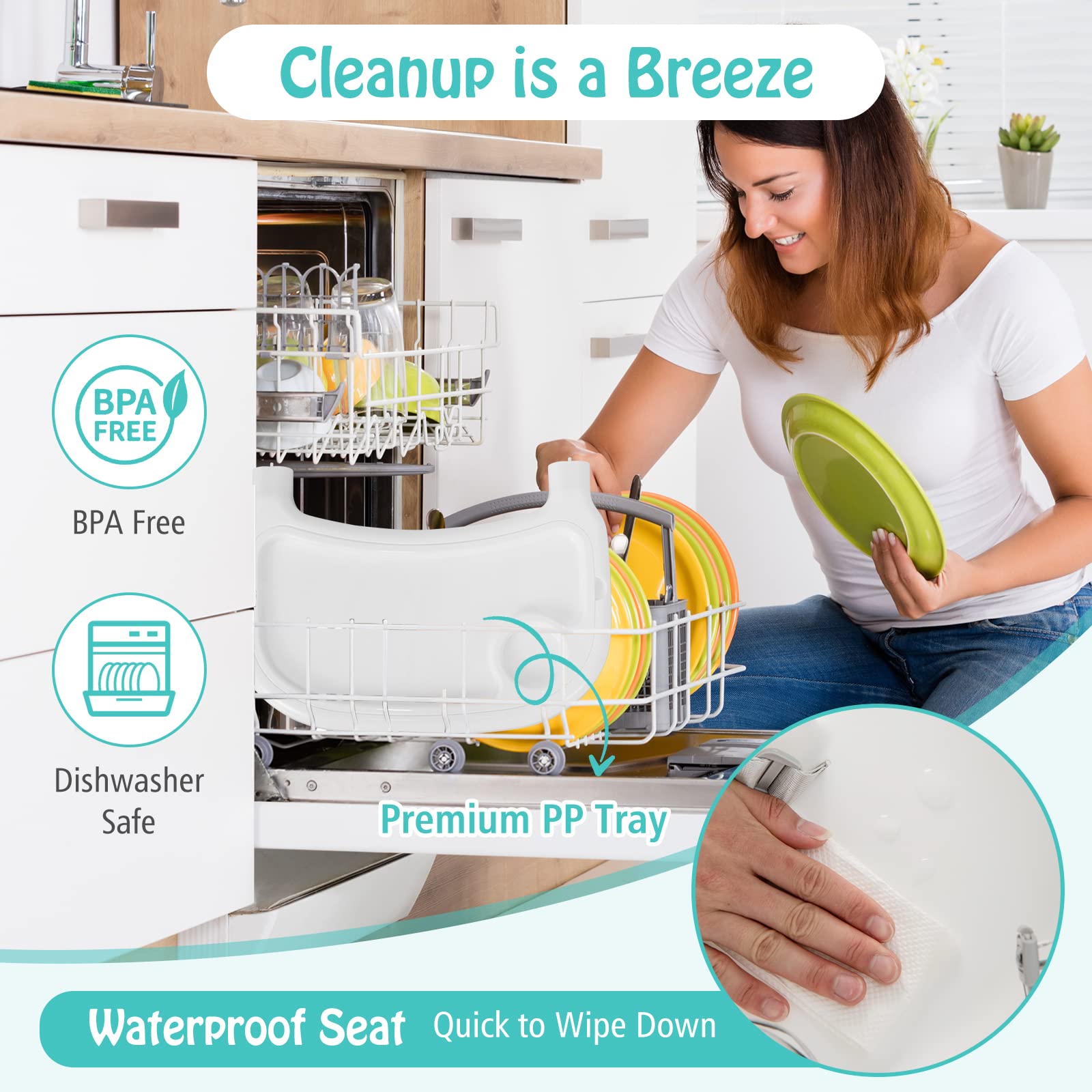4-in-1 Convertible Baby High Chair with Removable Double Tray