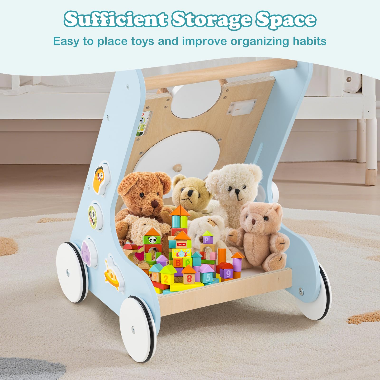 INFANS Wooden Baby Walker Montessori with Multiple Activity Toys