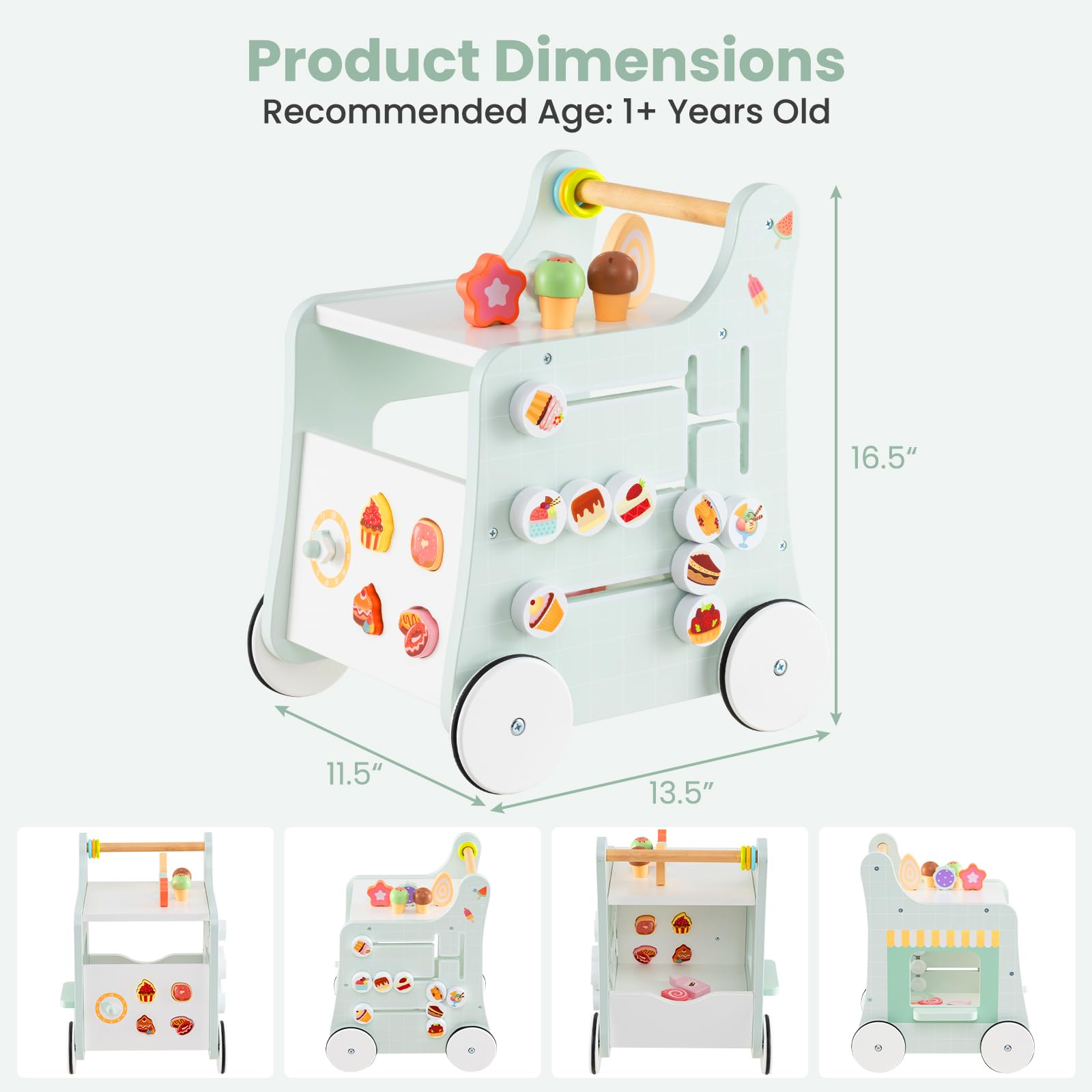 INFANS 6 in 1 Wooden Baby Walker Play Kitchen Playset