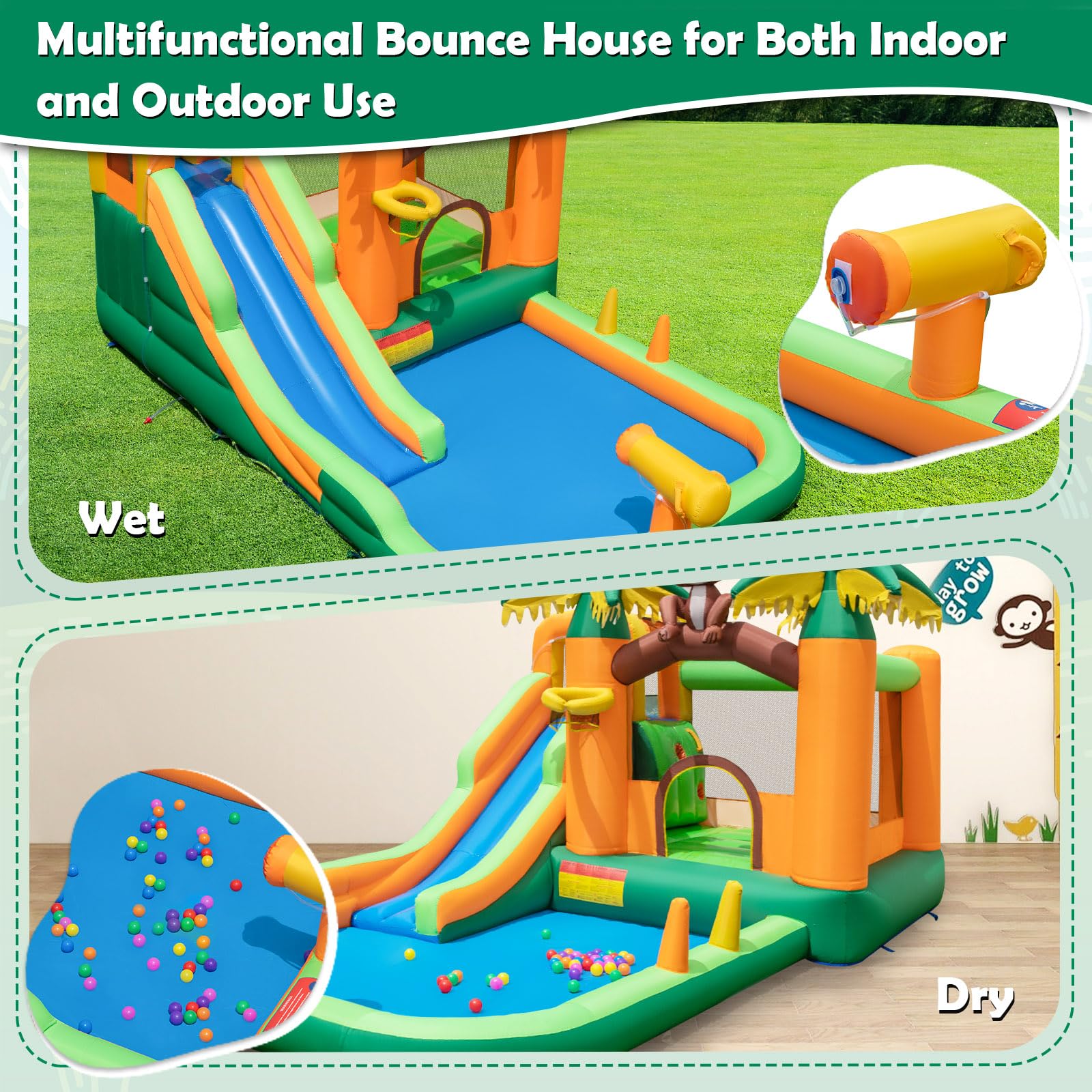 Inflatable Water Slide, 7-in-1 Bounce House Water Park w/Splash Pool
