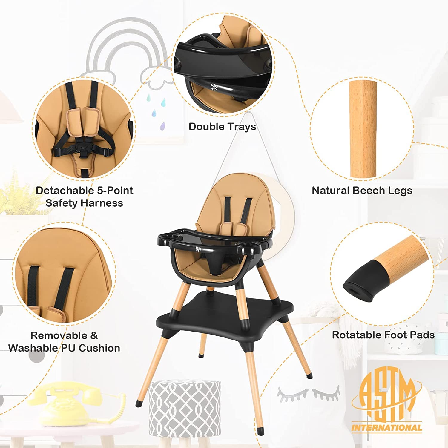 5-in-1 High Chair Convertible High Chairs for Babies & Toddlers/Booster Seat/Table & Chair Set