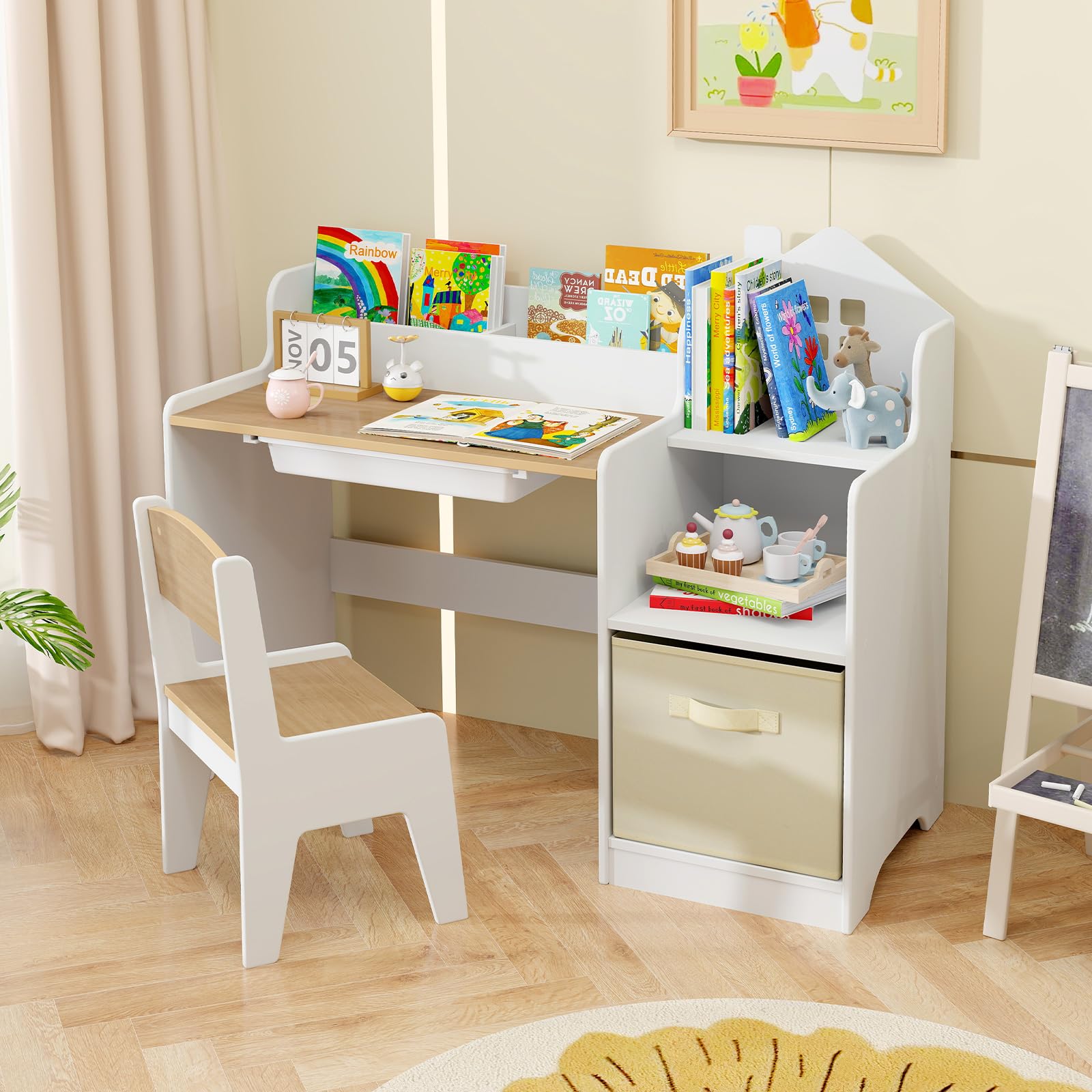 INFANS Kids Table and Chair Set Toddler Art Craft Play Wood Activity Desk with Chairs
