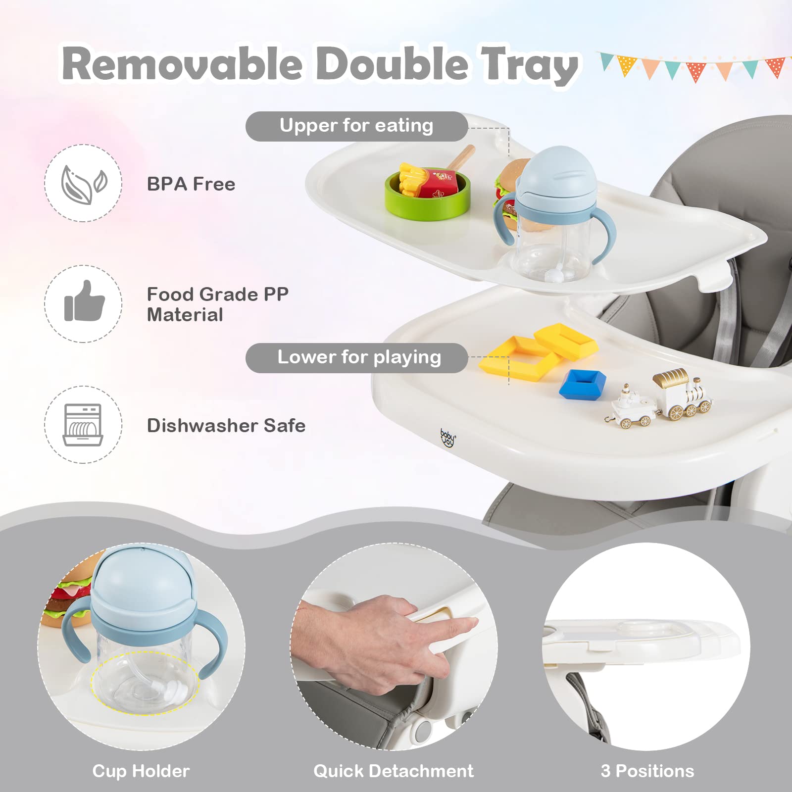Baby High Chair Foldable Highchair w/Toy Bar Baby High Chair Foldable Highchair w/Toy