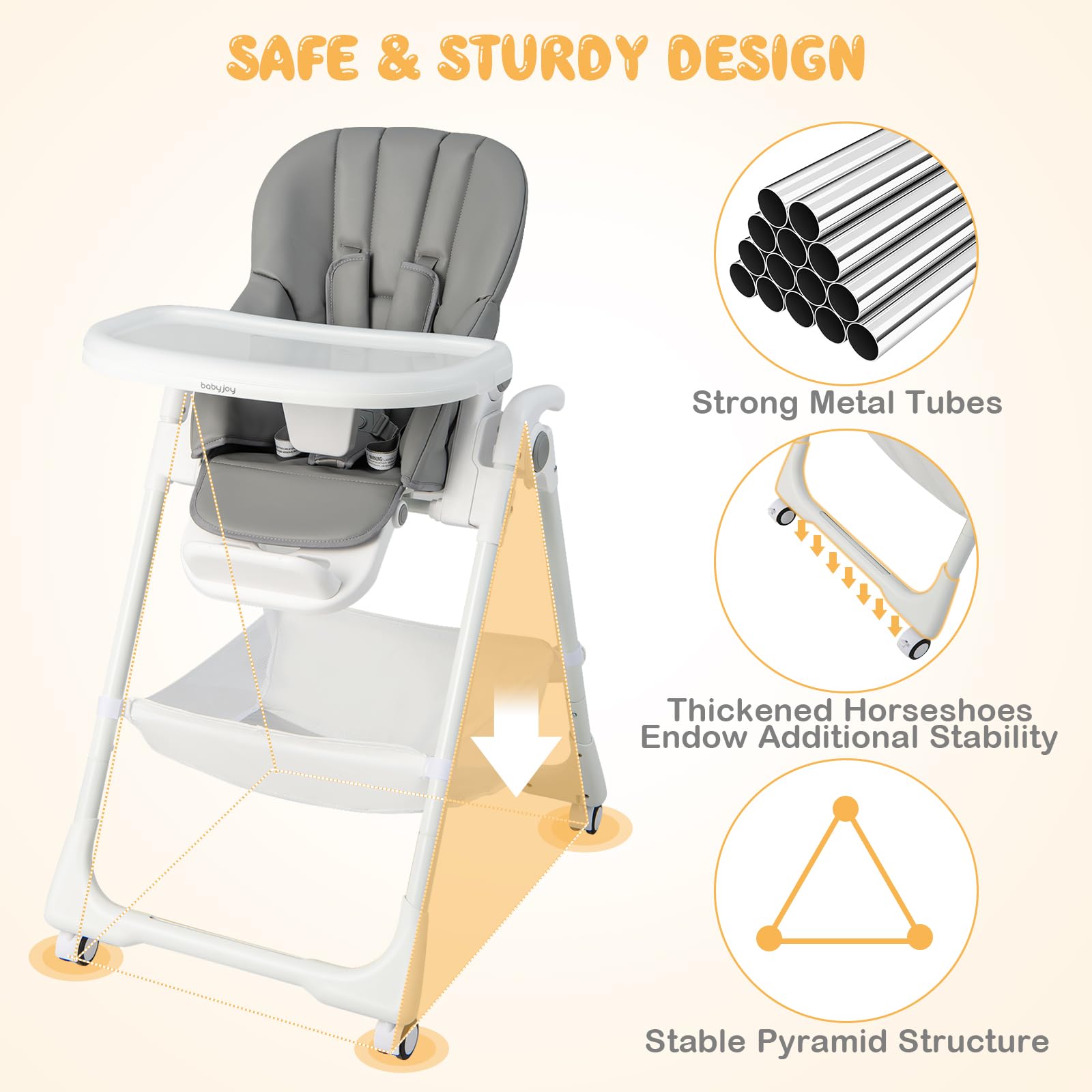 Baby High Chair Foldable Highchair w/ 7 Heights 5 Recline Positions Adjustable Footrest