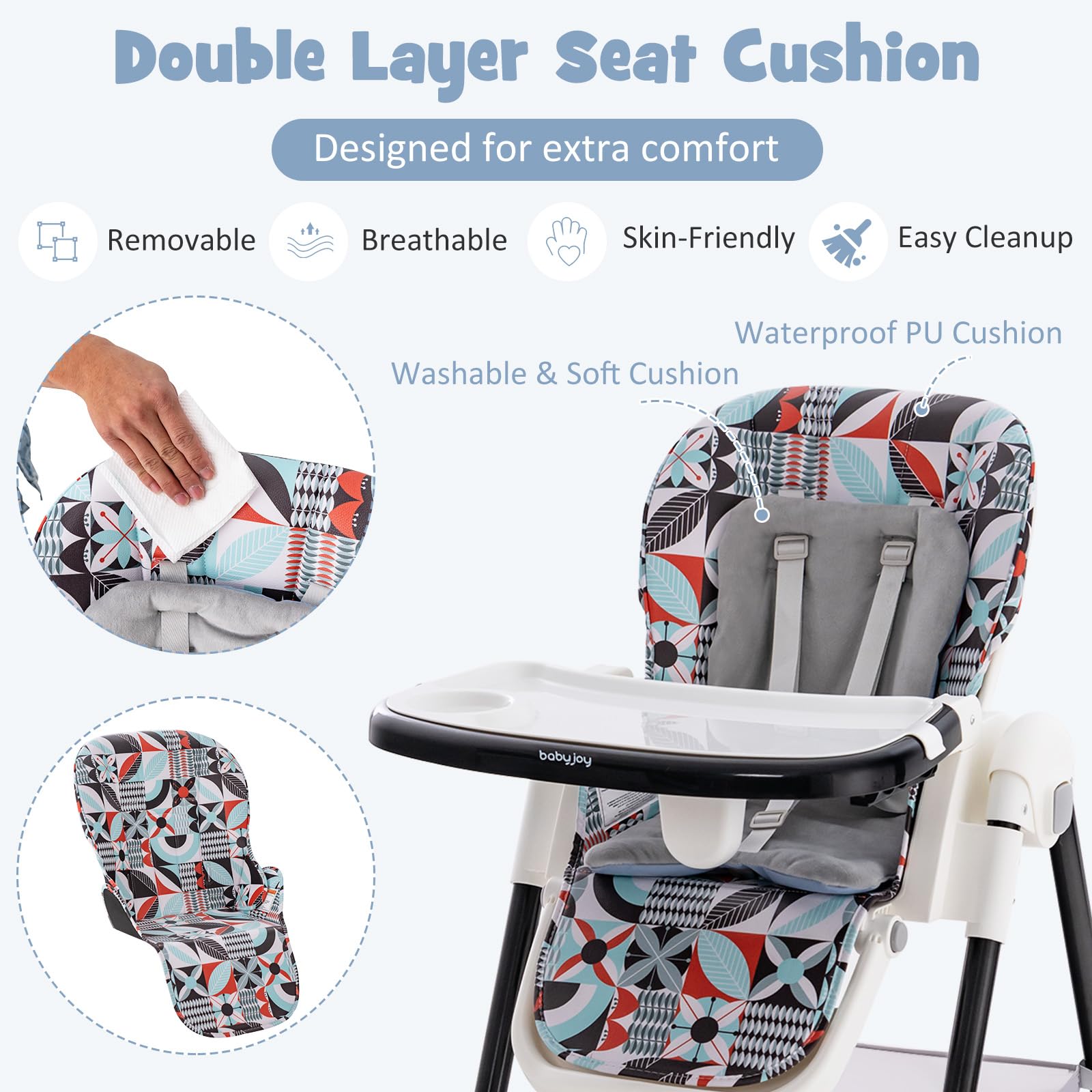 5-in-1 folding baby high chair with wheels and footstool