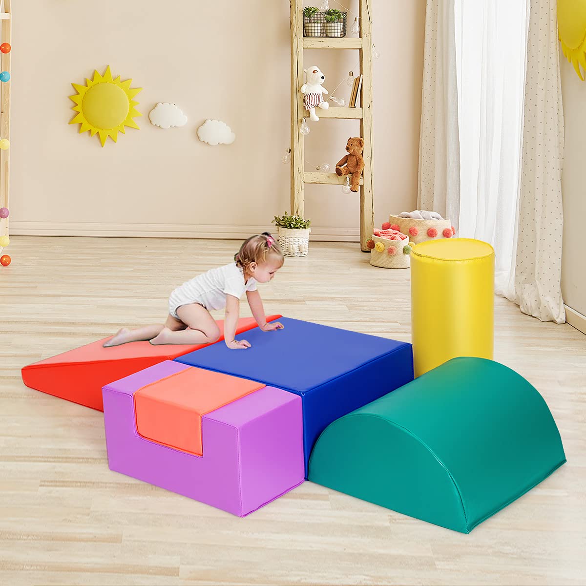Foam Climbing Blocks for Toddlers 1-3, 6 Pieces Indoor Climb and Crawl Activity Playset with Rectangles