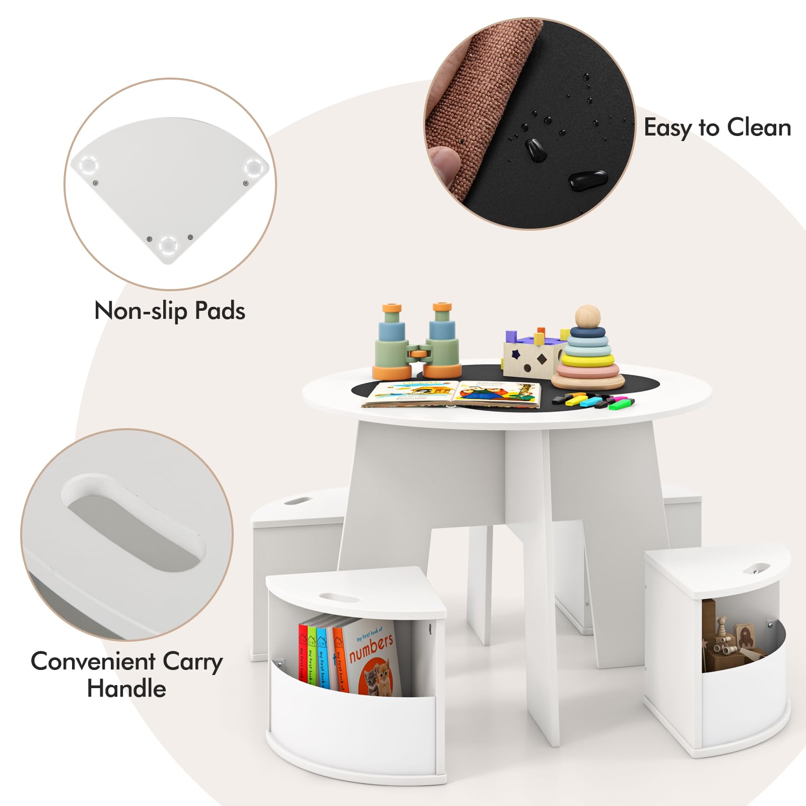 INFANS Toddler Table and Chair Set with 4 Storage Stools
