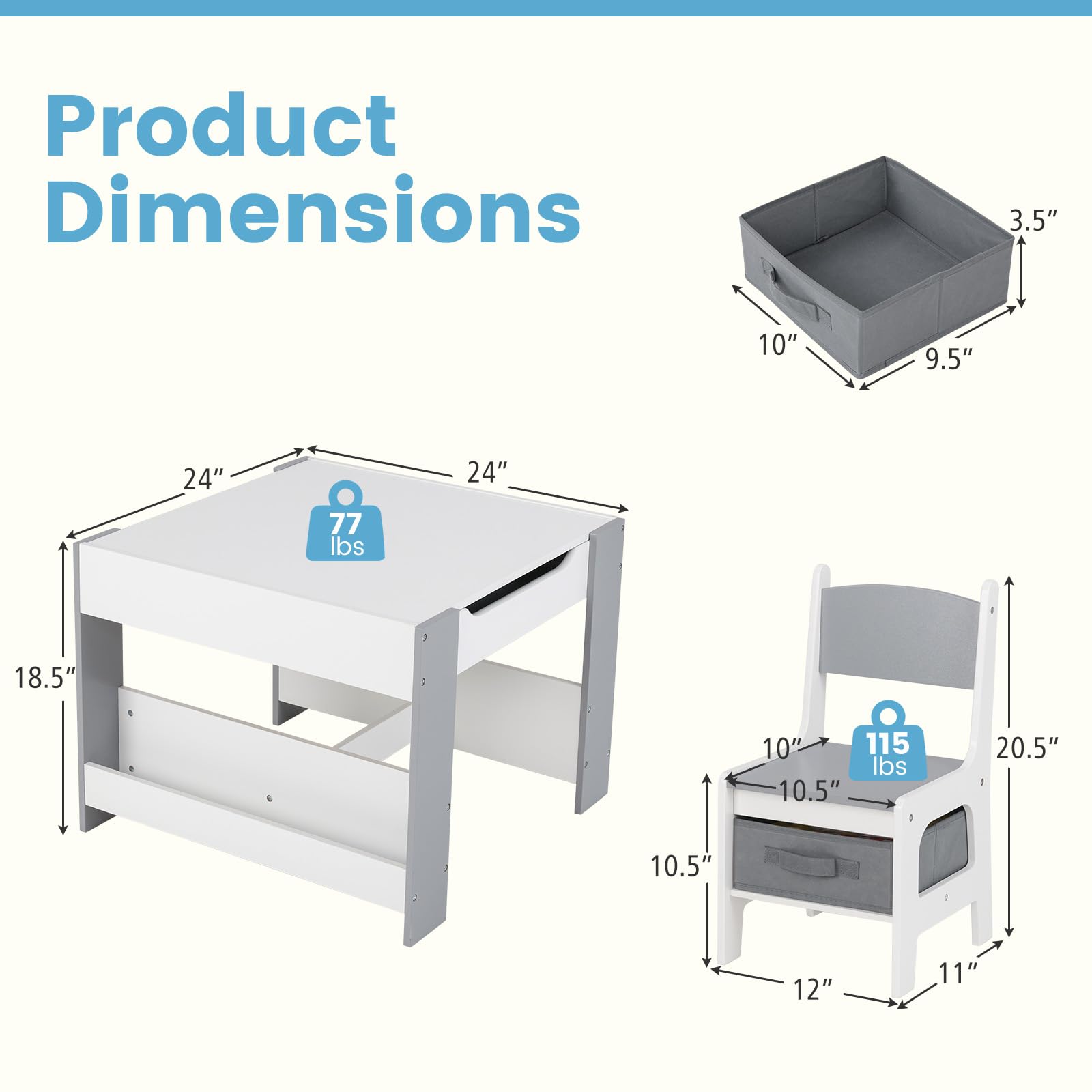 Kids Table and Chair Set, 4 in 1 Building Block Wooden Activity Desk with Reversible Tabletop Storage Drawers