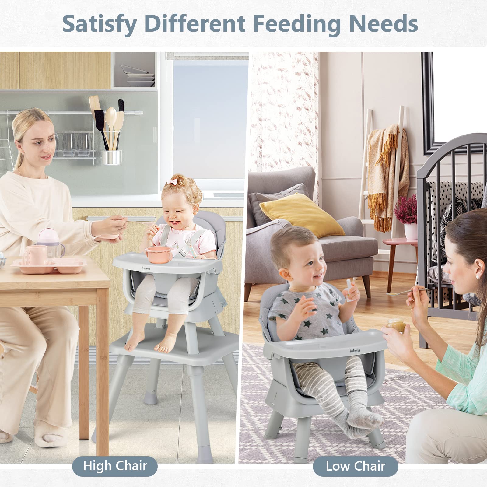 INFANS 8 in 1 Baby High Chair Convertible Highchair for Babies and Toddlers,