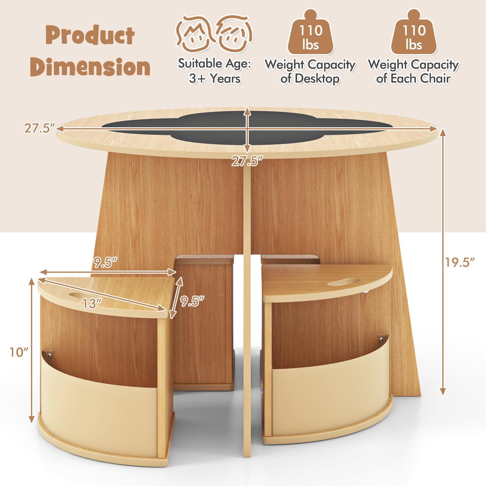INFANS Toddler Table and Chair Set with 4 Storage Stools