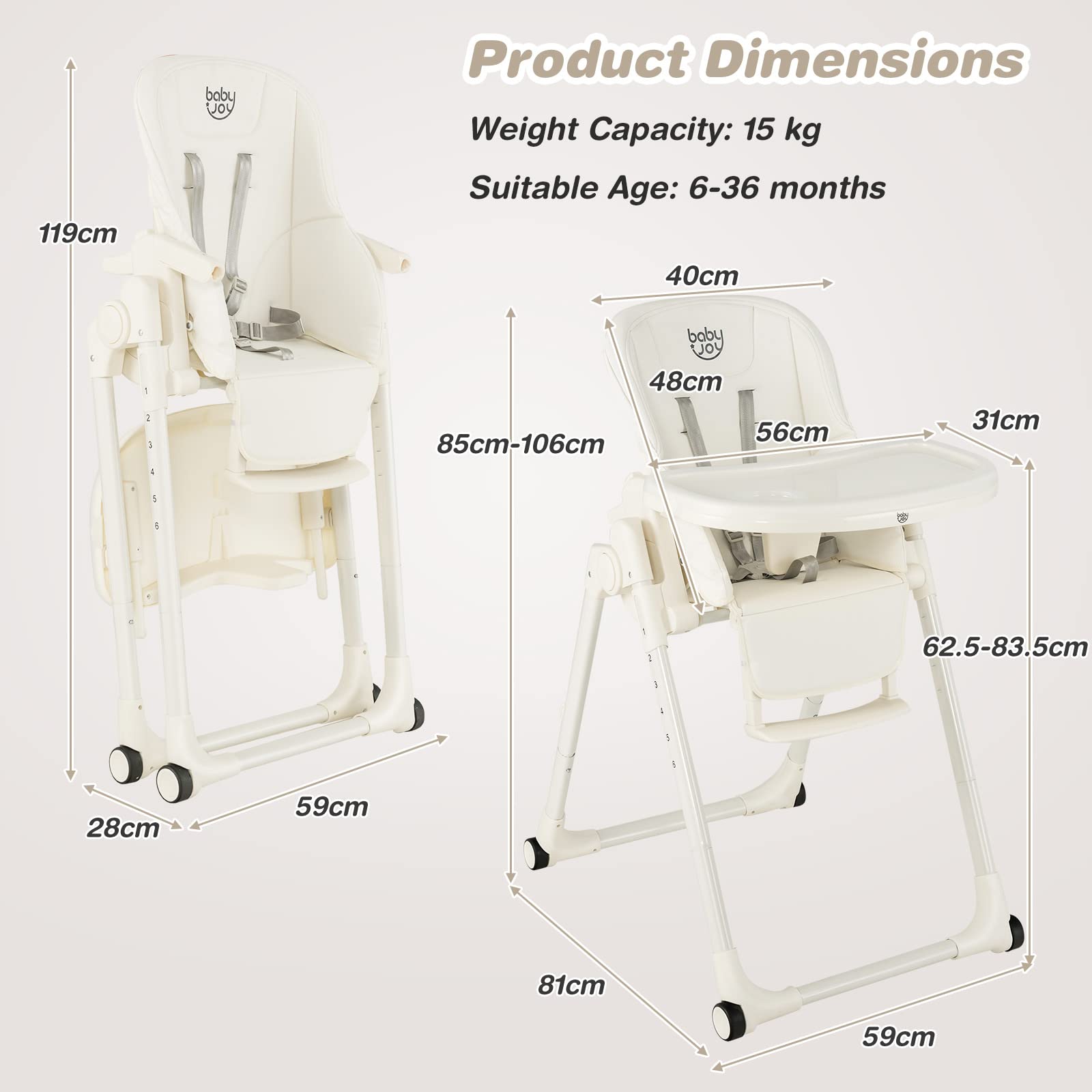 4-in-1 Baby High Chair Foldable Feeding Chair w/ 6 Adjustable Heights