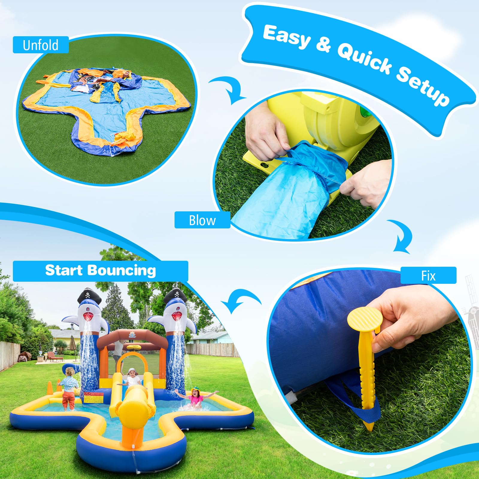 Inflatable Water Slide, Indoor Outdoor Inflatable Bounce House Jumping Castle for Kids w/Boxing Game, Splash Pool